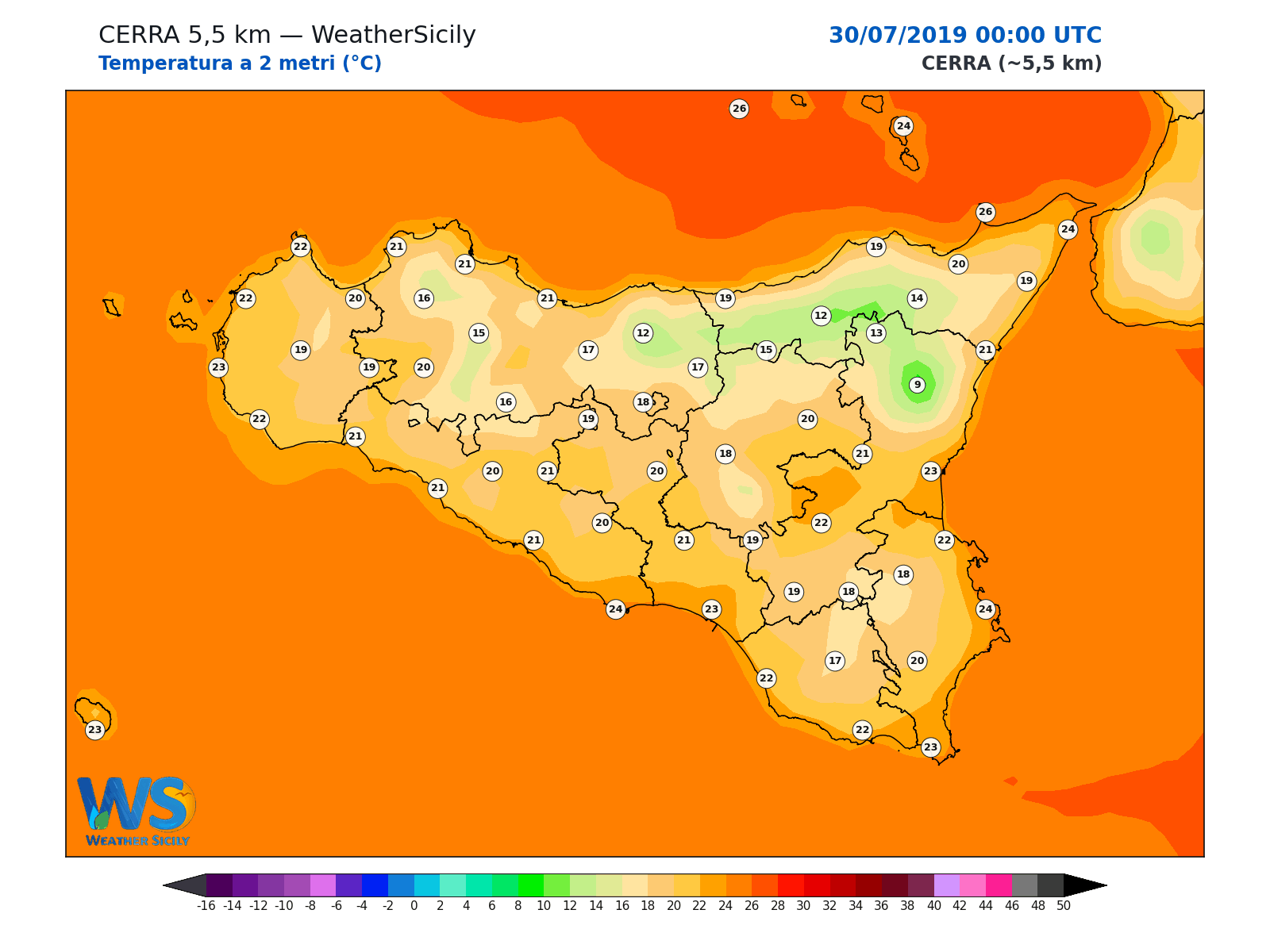 Temperatura a 2 metri · 2019073000