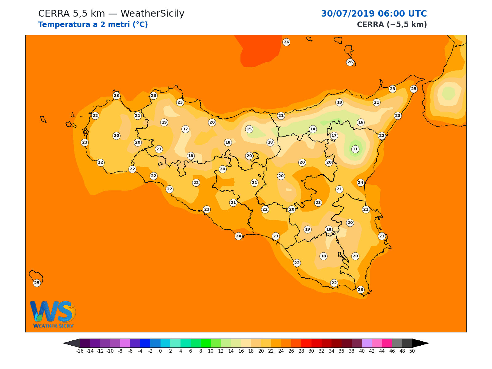 Temperatura a 2 metri · 2019073006