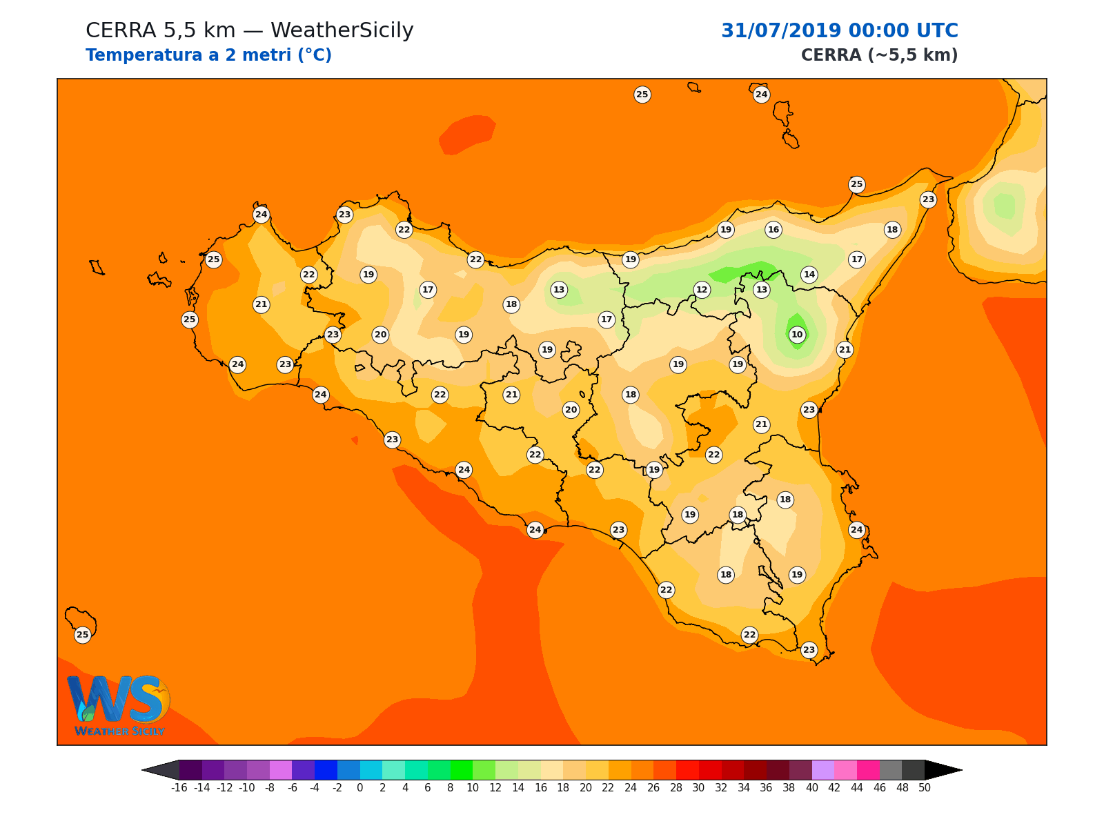 Temperatura a 2 metri · 2019073100