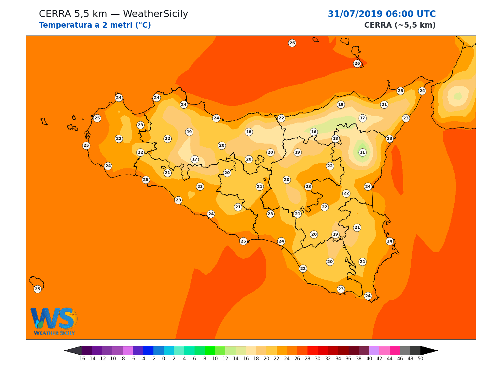 Temperatura a 2 metri · 2019073106