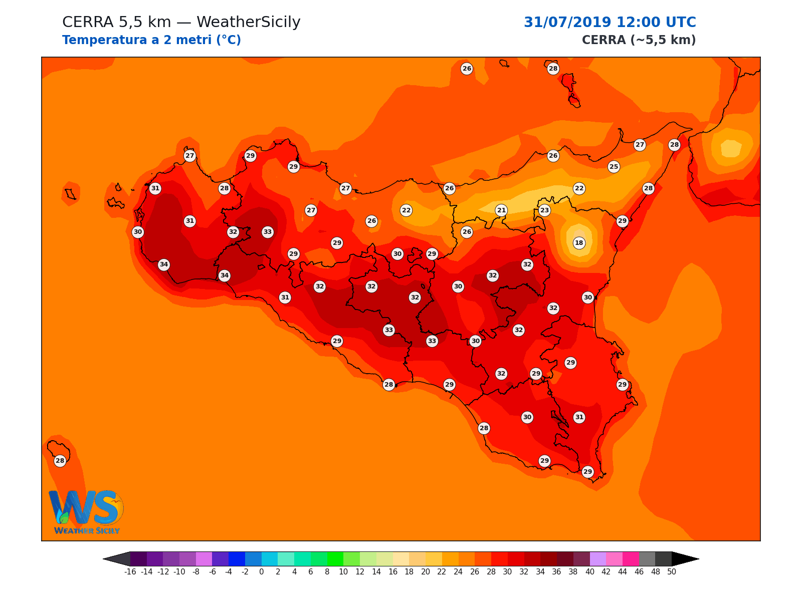 Temperatura a 2 metri · 2019073112