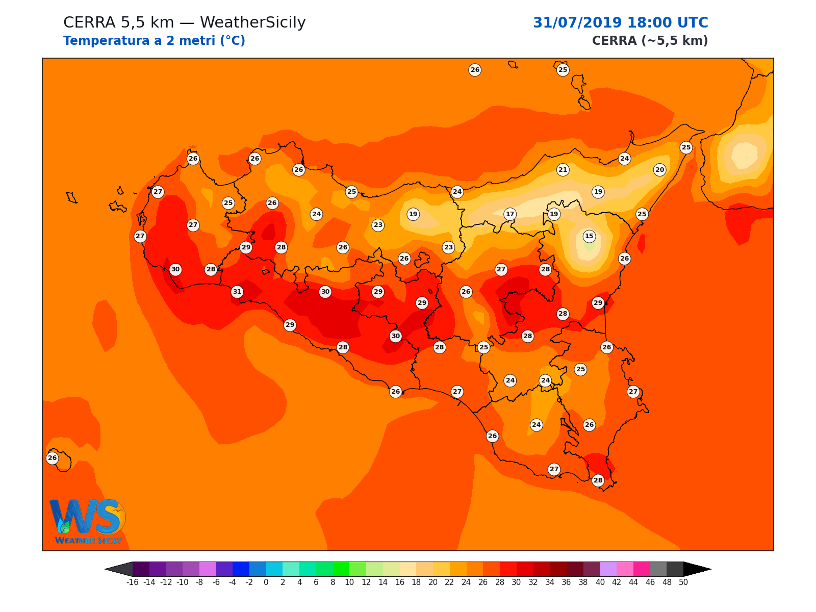 Temperatura a 2 metri · 2019073118