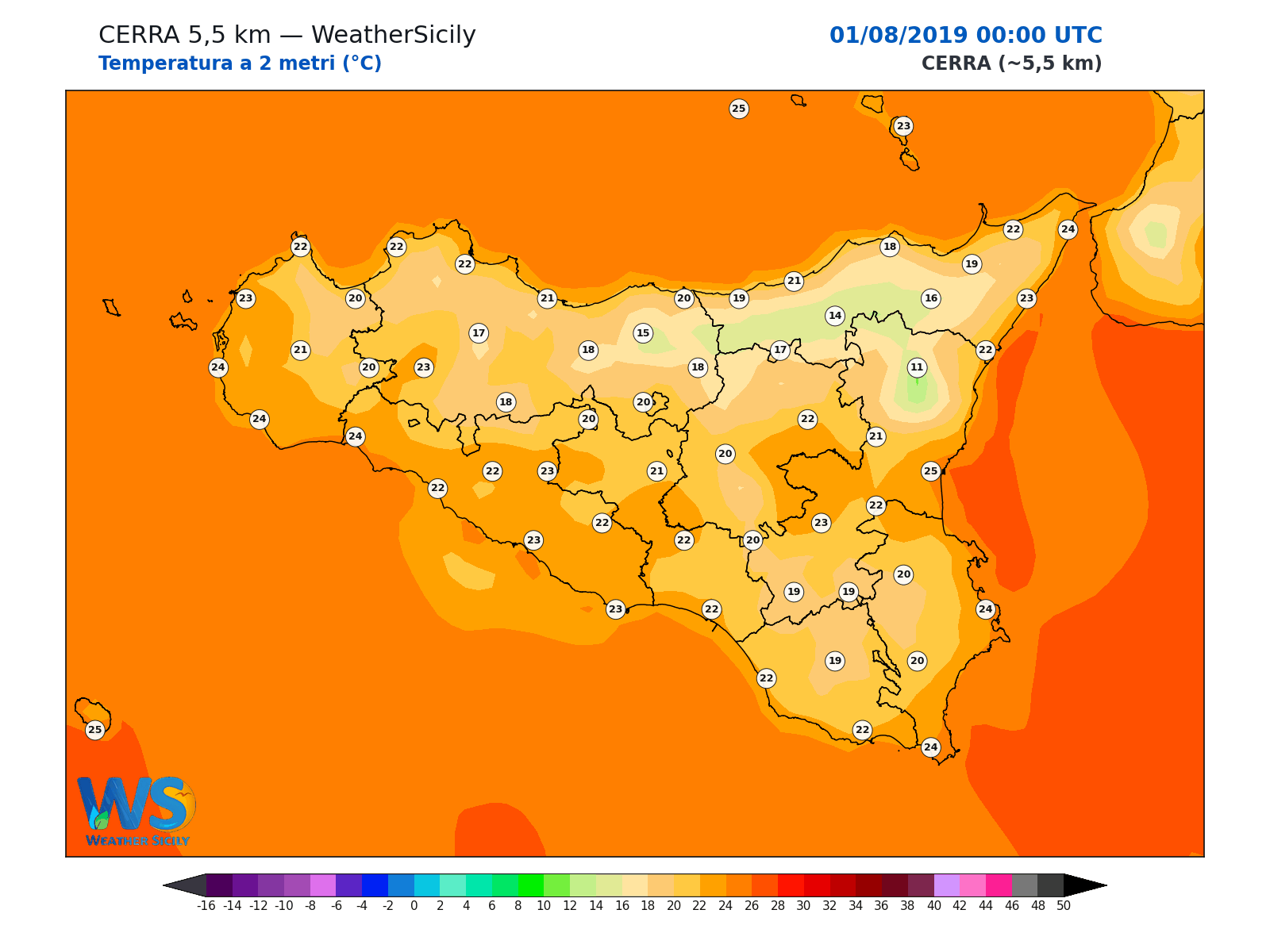 Temperatura a 2 metri · 2019080100