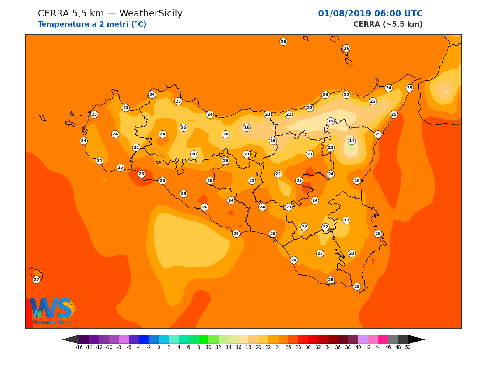 Temperatura a 2 metri · 2019080106