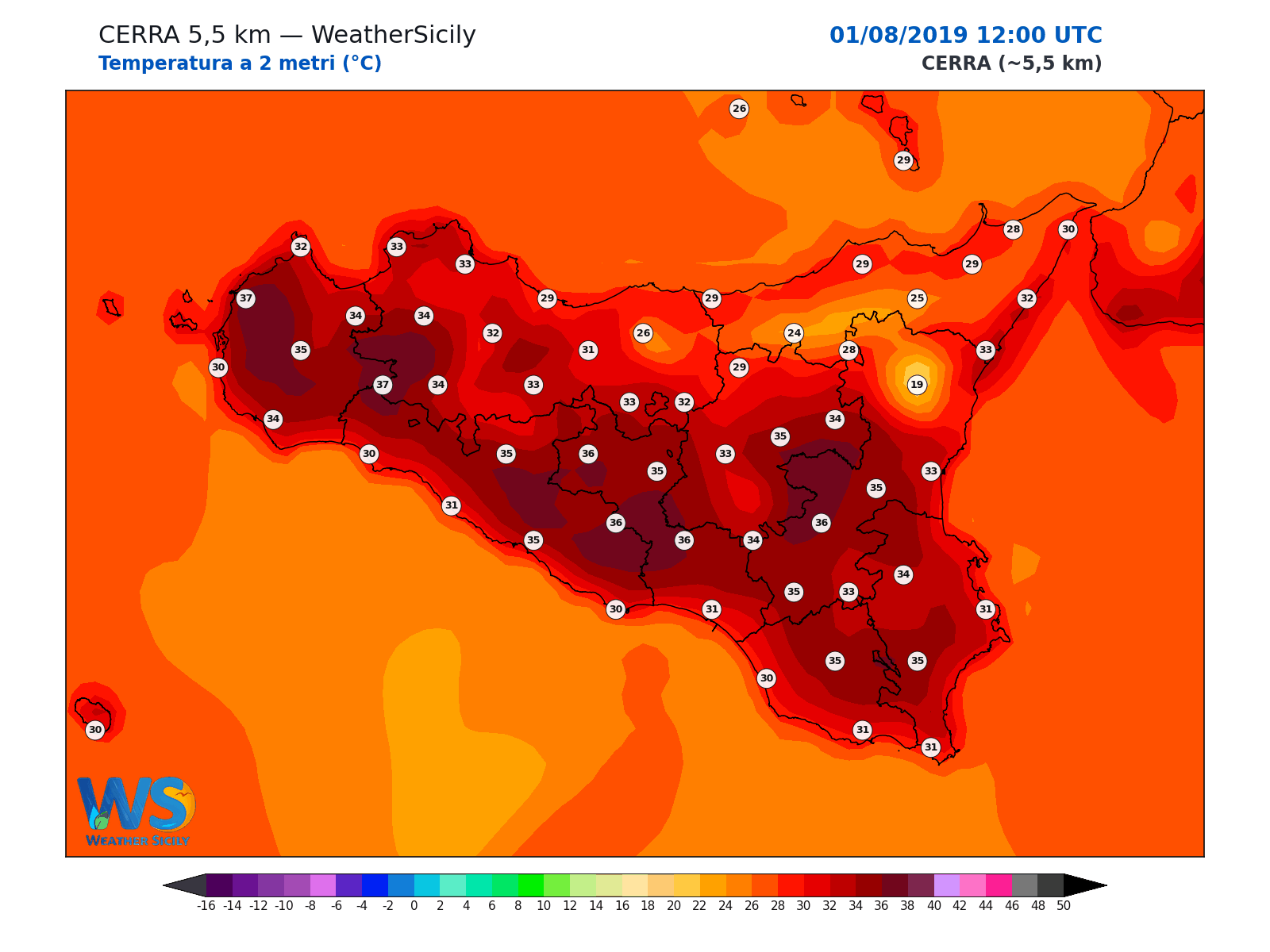 Temperatura a 2 metri · 2019080112