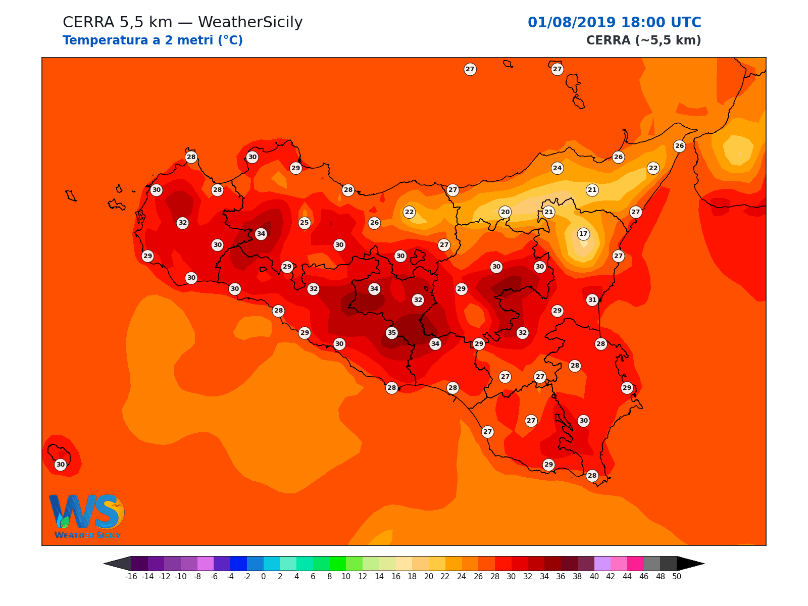 Temperatura a 2 metri · 2019080118