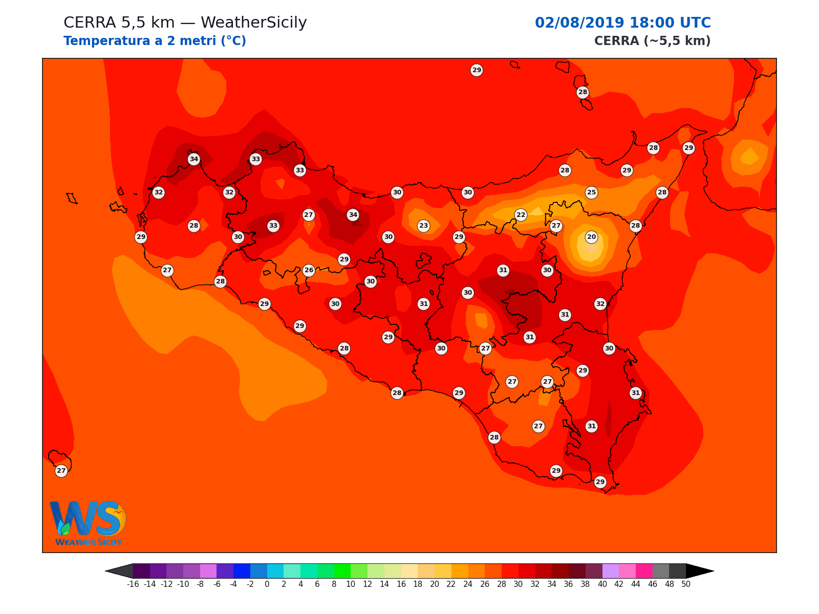 Temperatura a 2 metri · 2019080218