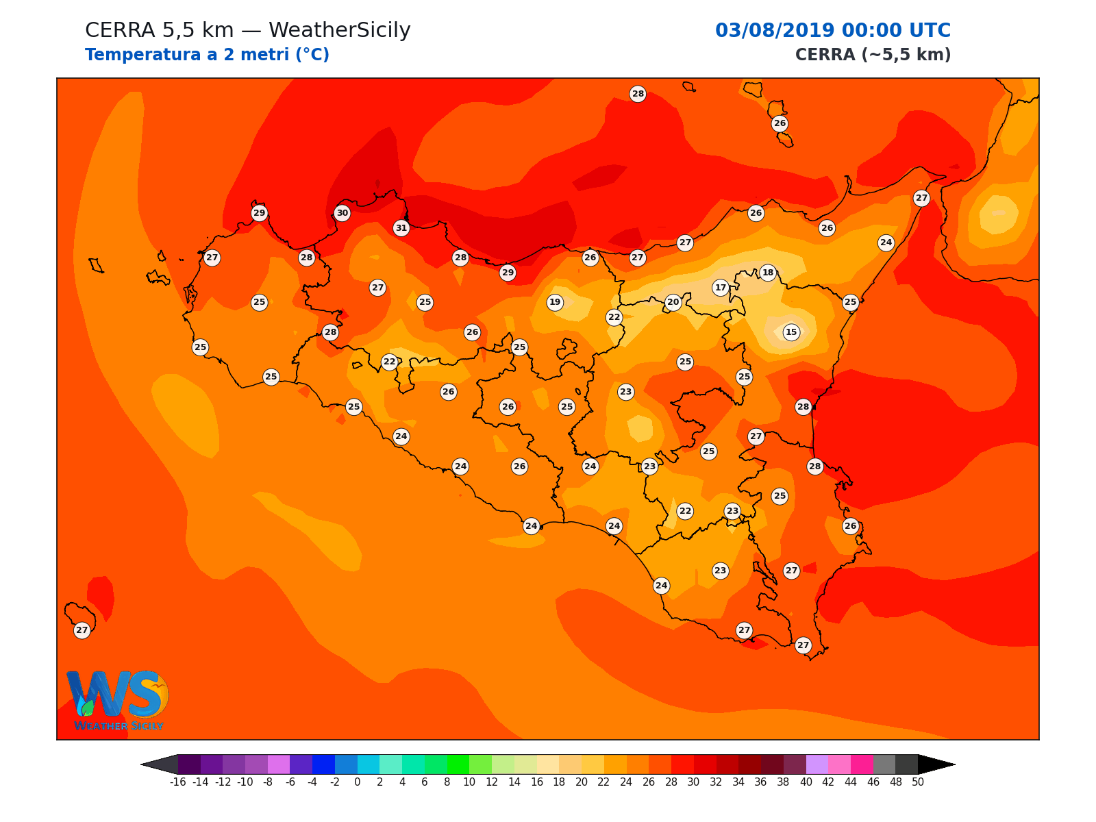 Temperatura a 2 metri · 2019080300
