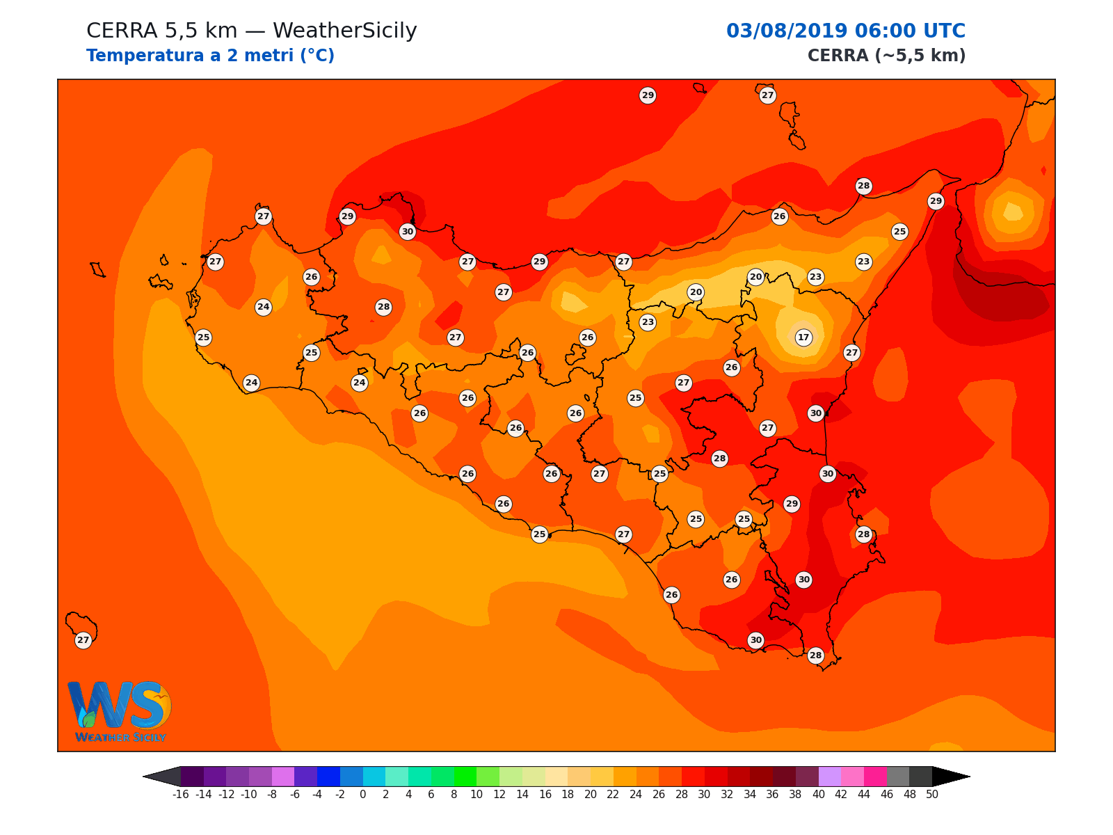 Temperatura a 2 metri · 2019080306