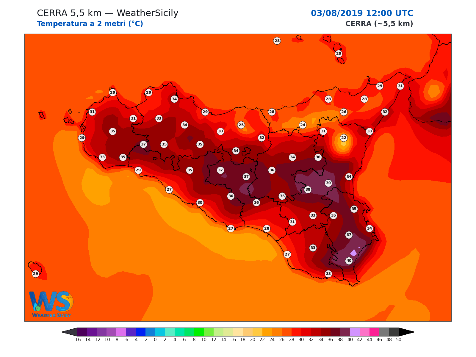 Temperatura a 2 metri · 2019080312