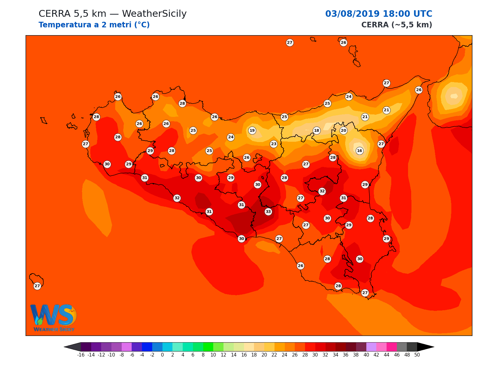 Temperatura a 2 metri · 2019080318
