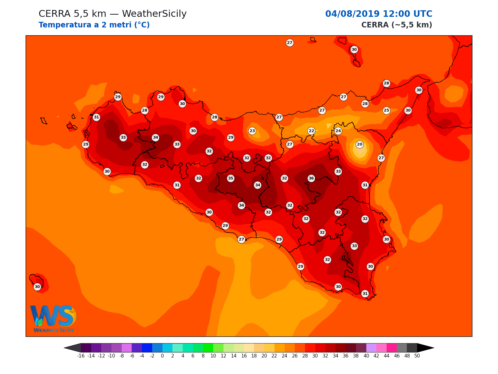 Temperatura a 2 metri · 2019080412