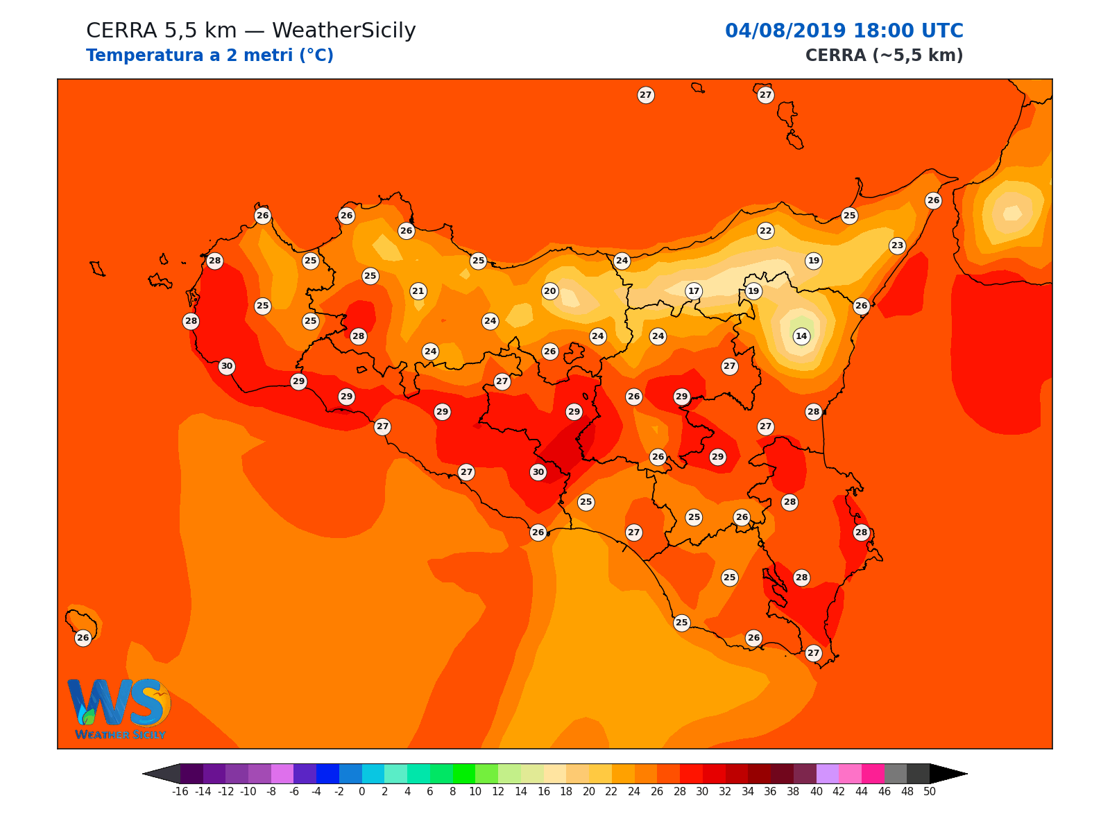 Temperatura a 2 metri · 2019080418