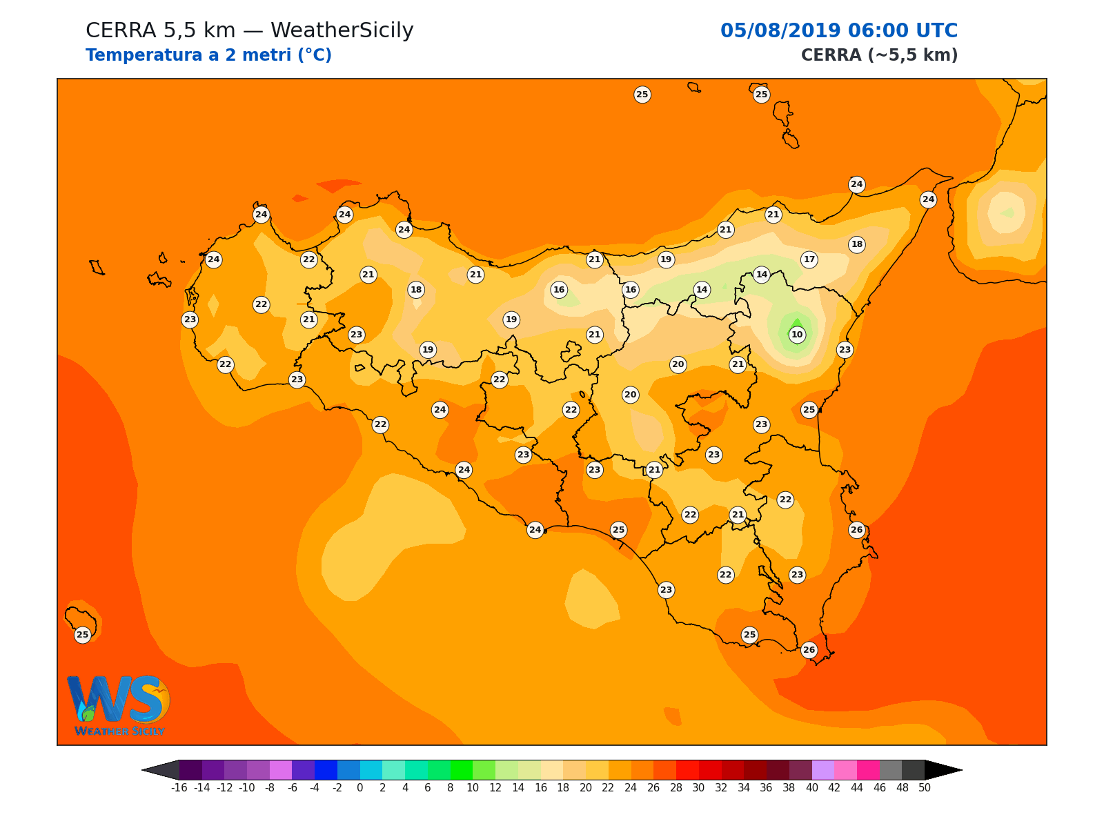 Temperatura a 2 metri · 2019080506