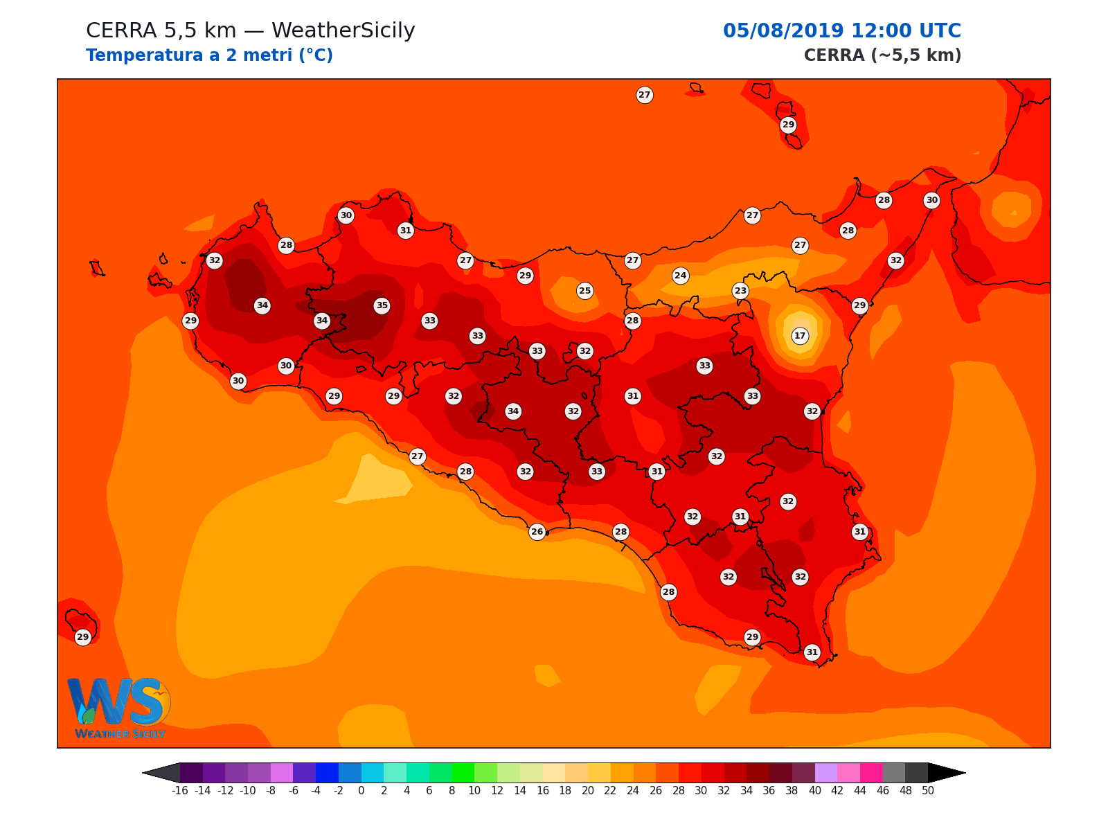 Temperatura a 2 metri · 2019080512