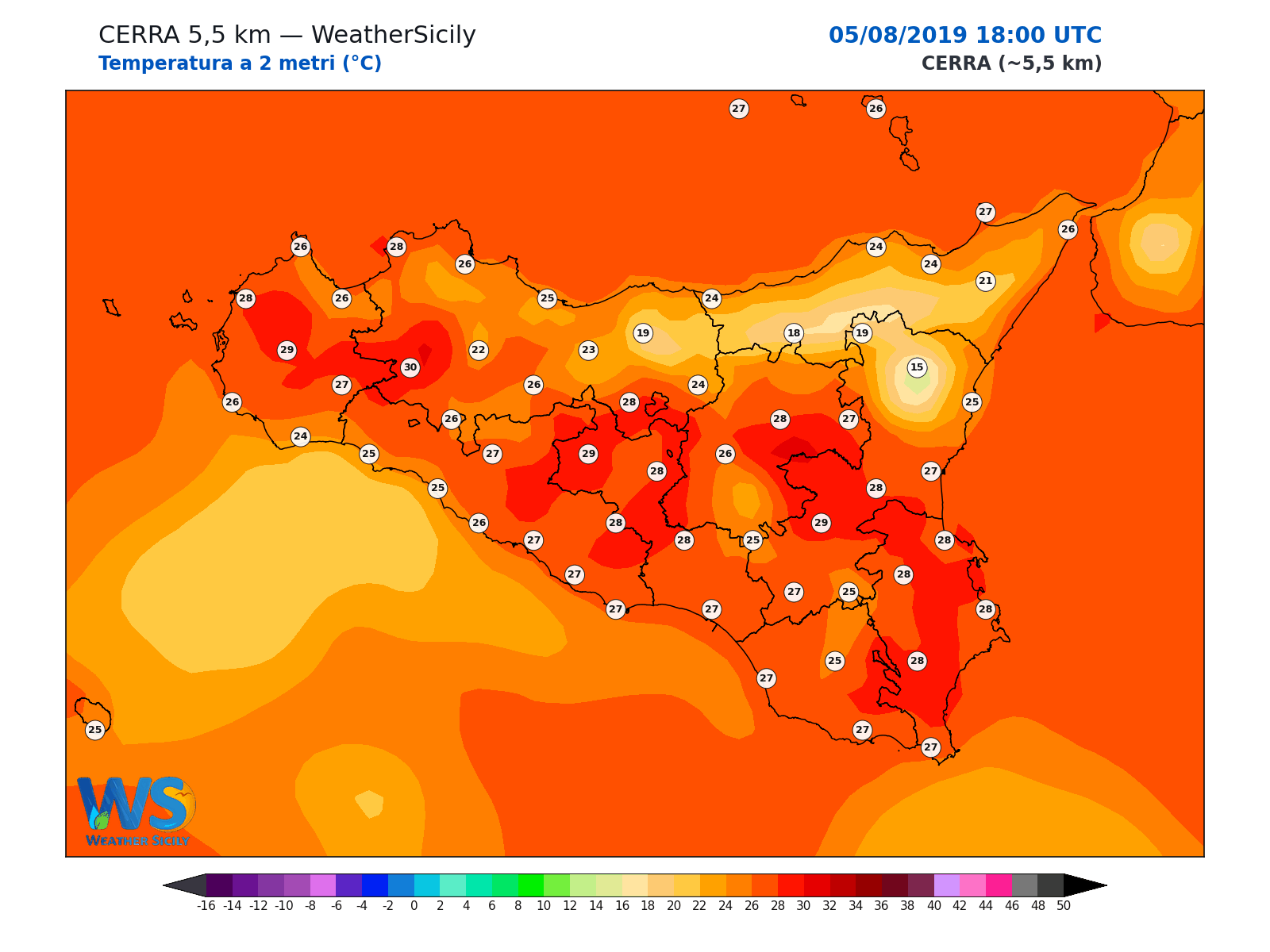 Temperatura a 2 metri · 2019080518