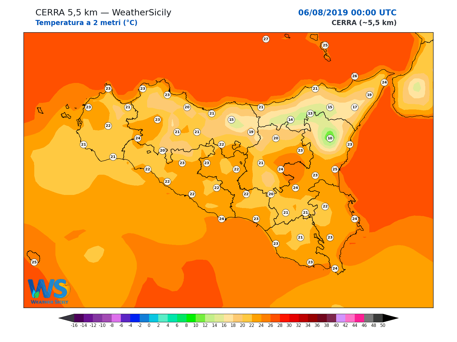Temperatura a 2 metri · 2019080600