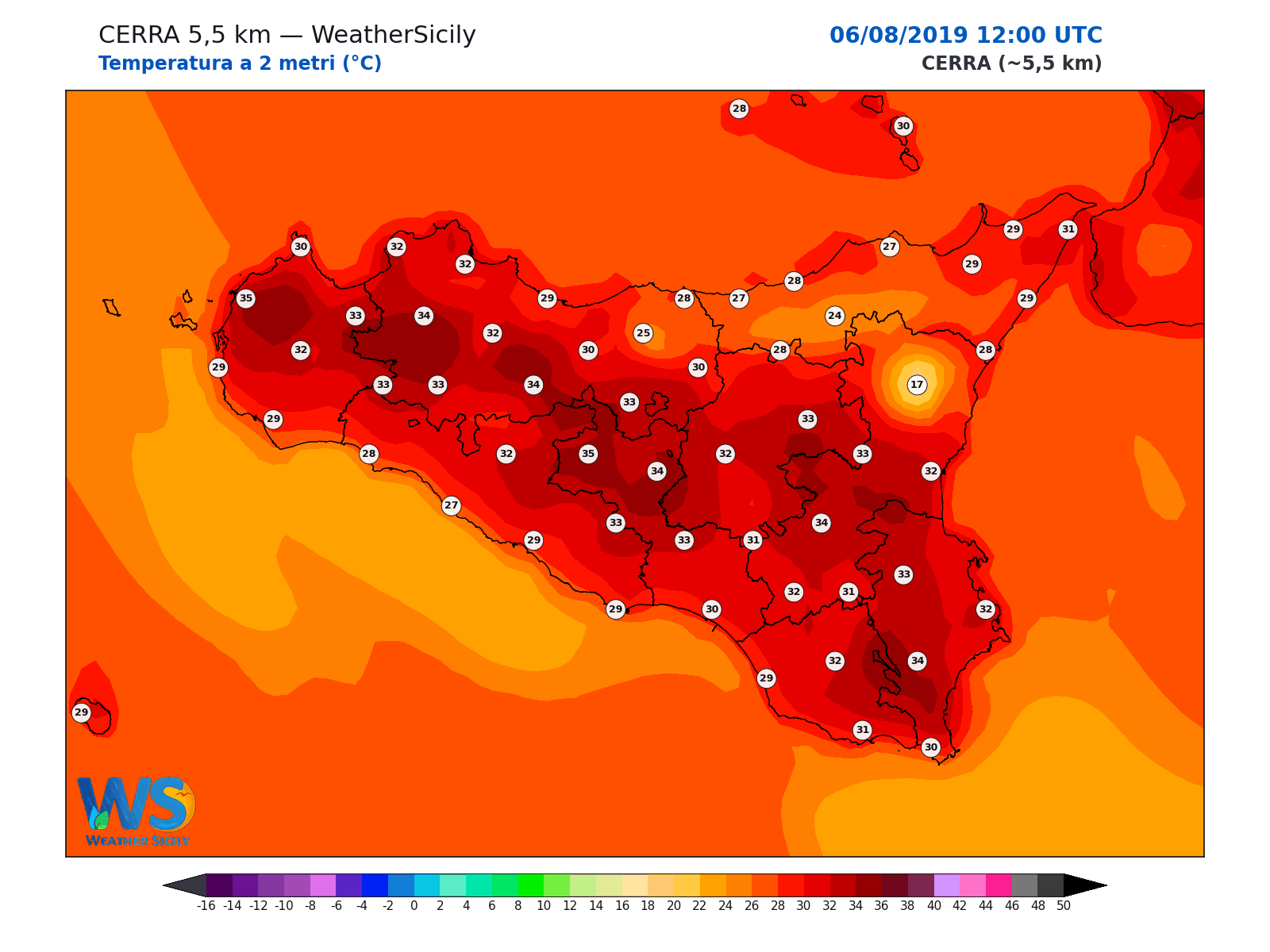 Temperatura a 2 metri · 2019080612