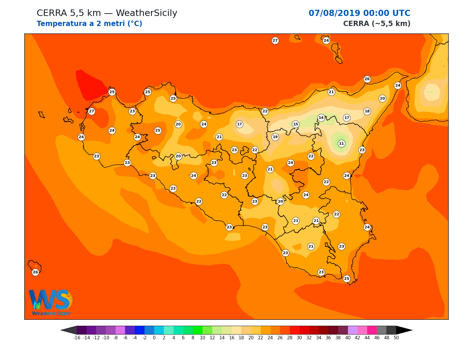 Temperatura a 2 metri · 2019080700
