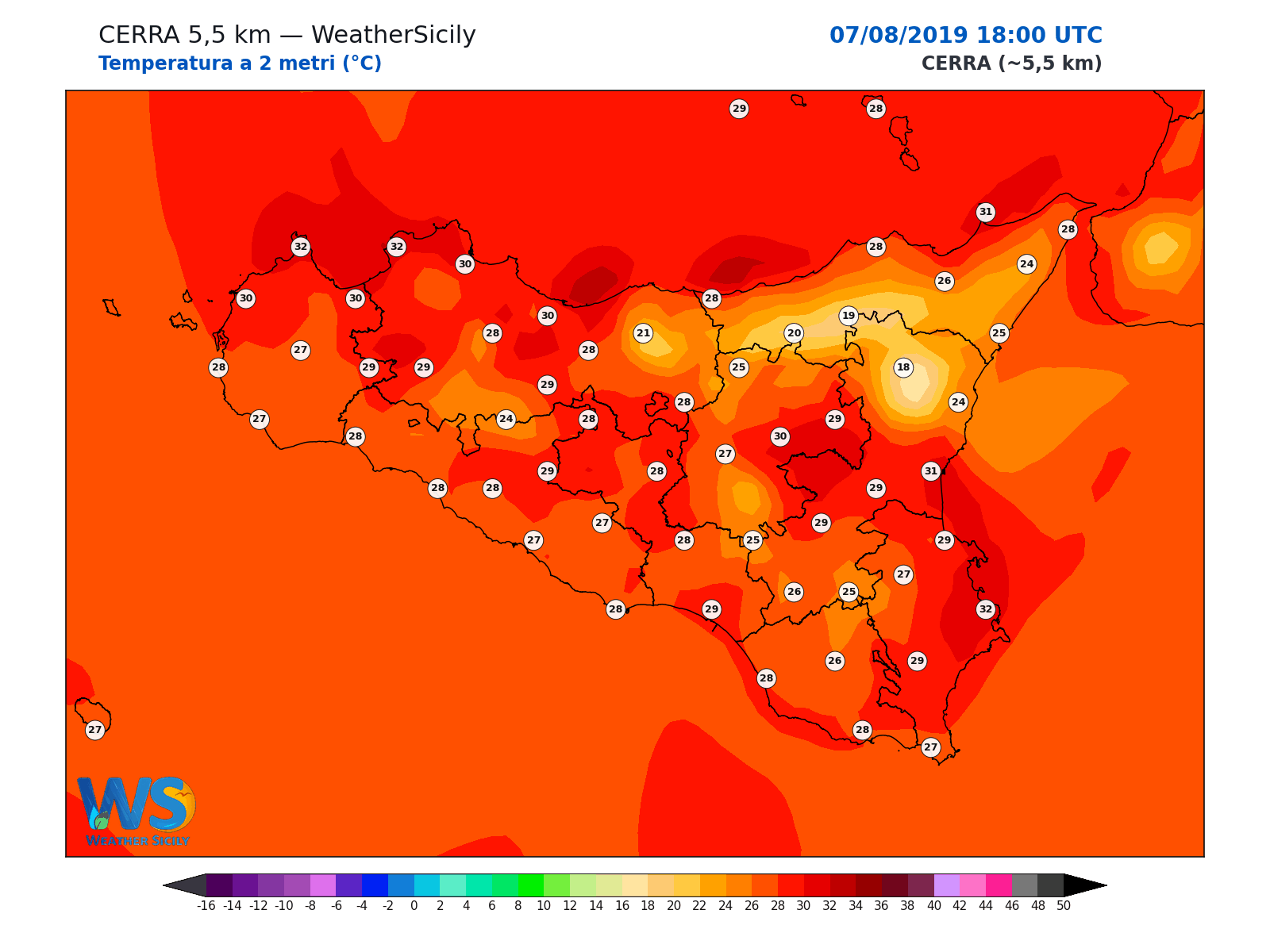 Temperatura a 2 metri · 2019080718