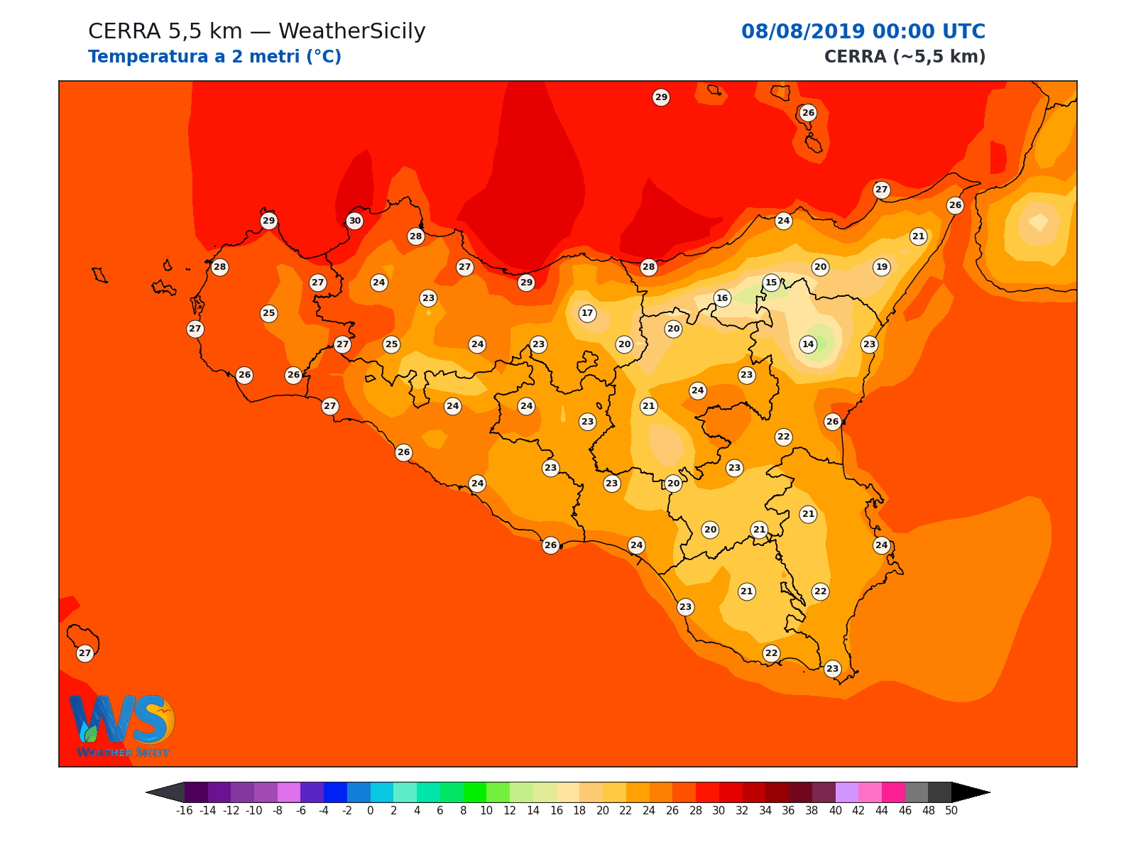 Temperatura a 2 metri · 2019080800