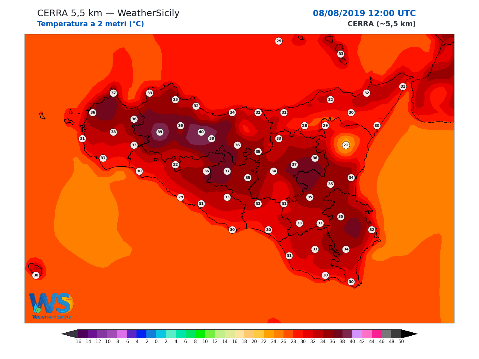 Temperatura a 2 metri · 2019080812