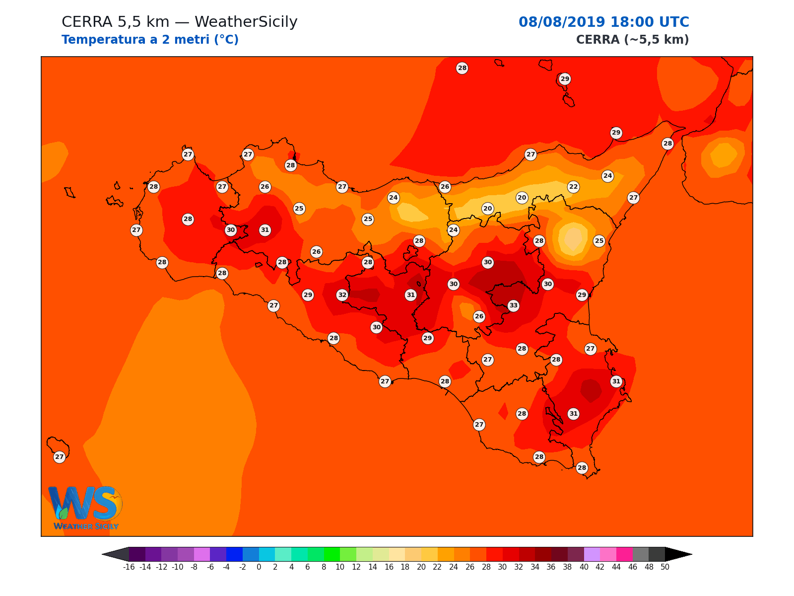 Temperatura a 2 metri · 2019080818
