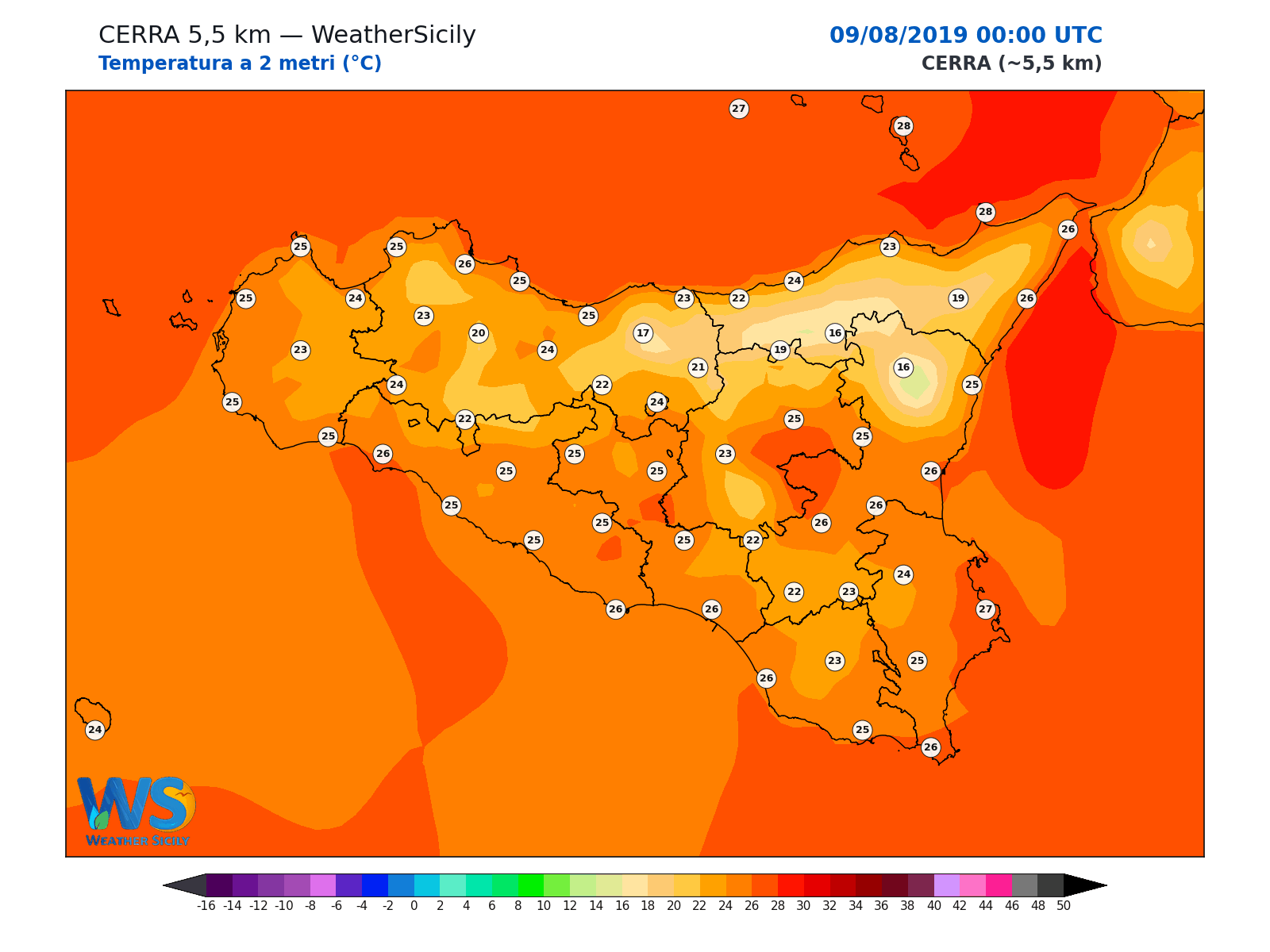 Temperatura a 2 metri · 2019080900