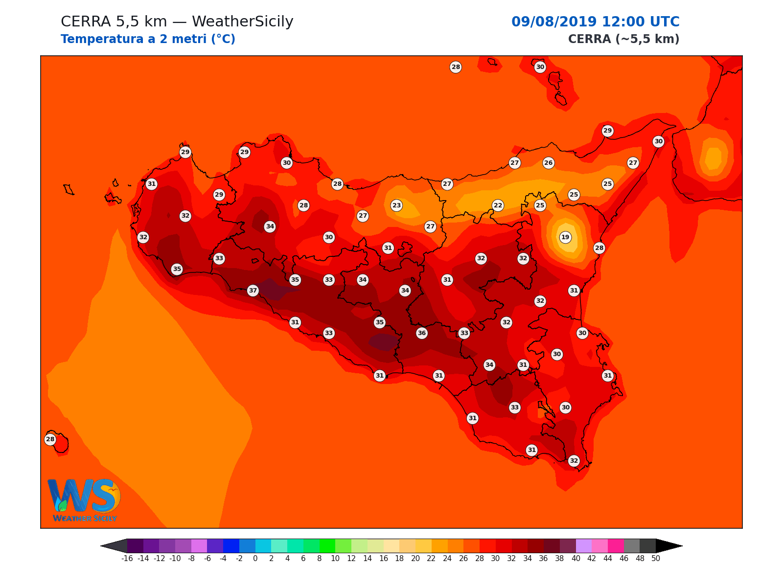 Temperatura a 2 metri · 2019080912