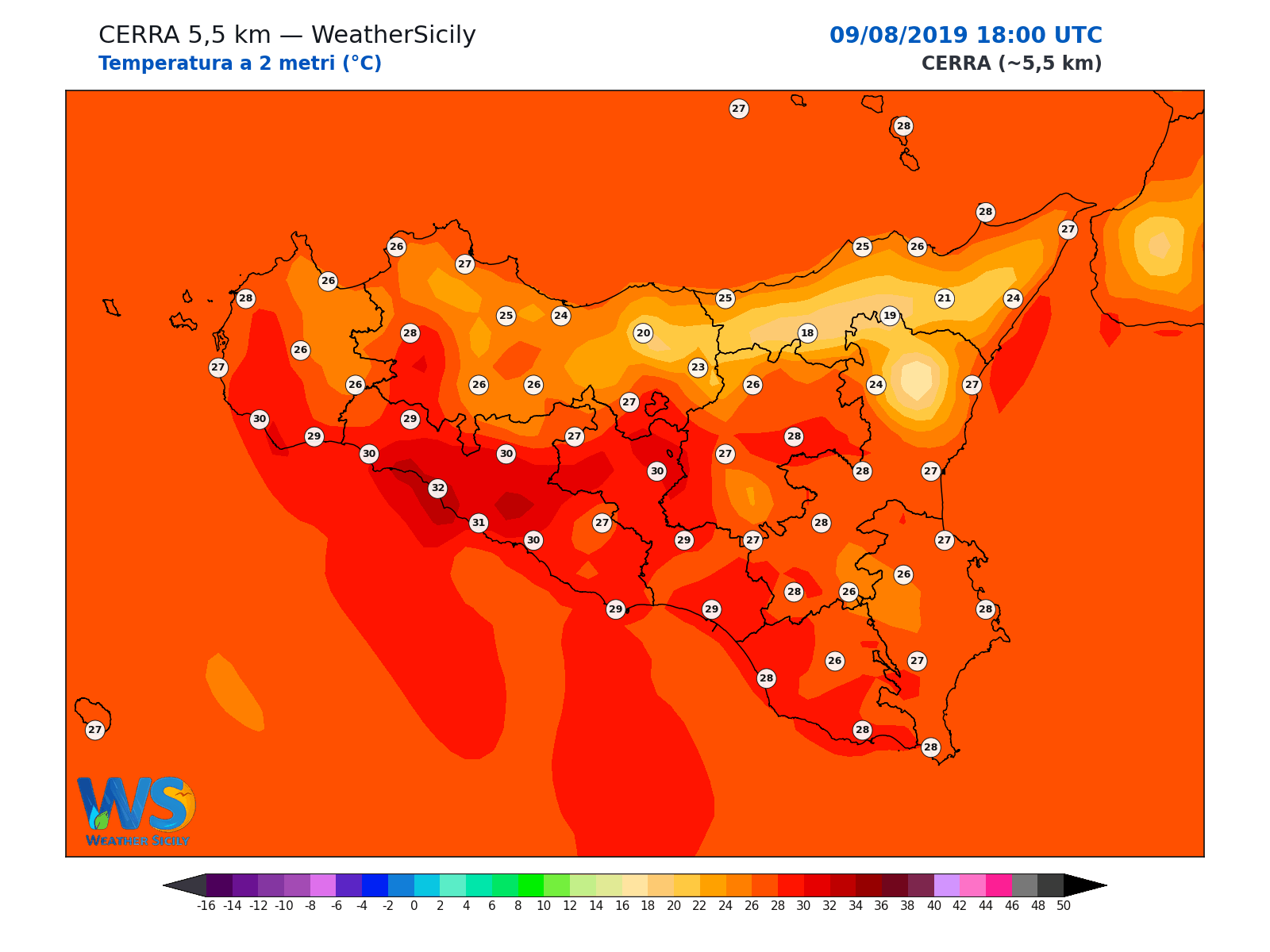 Temperatura a 2 metri · 2019080918