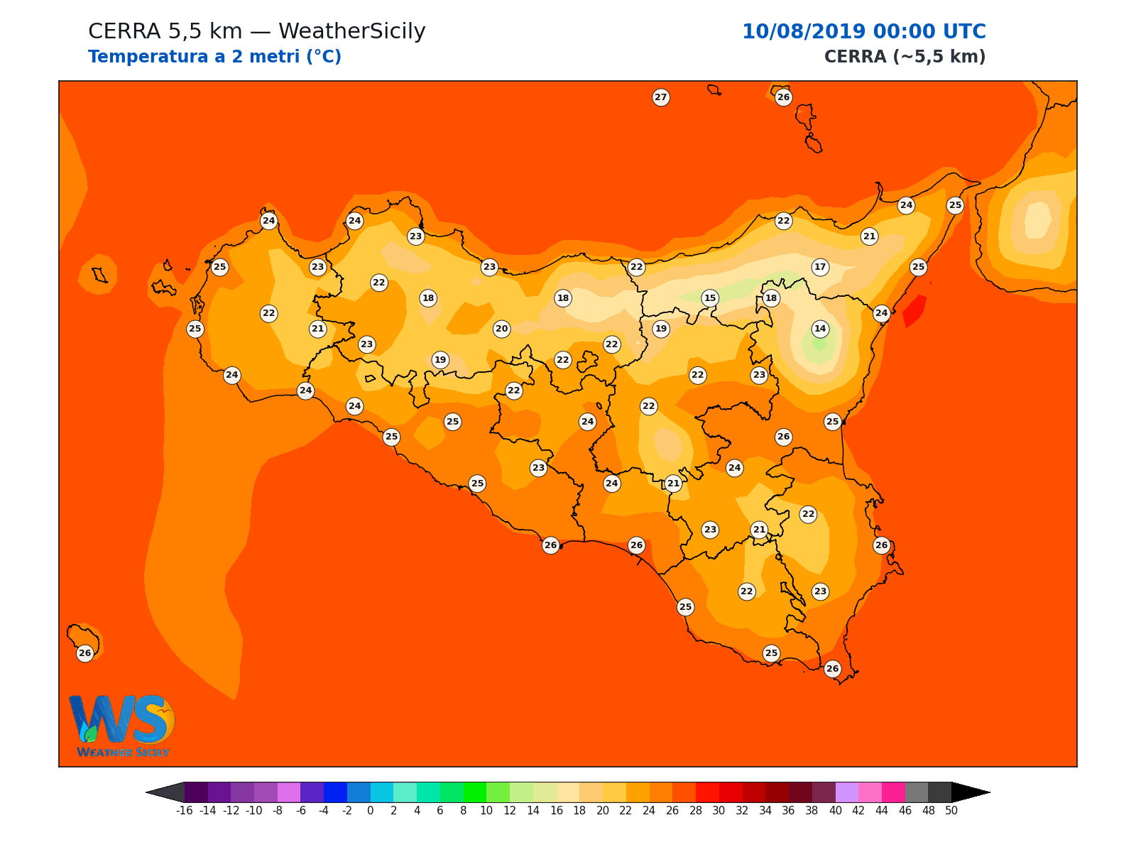 Temperatura a 2 metri · 2019081000