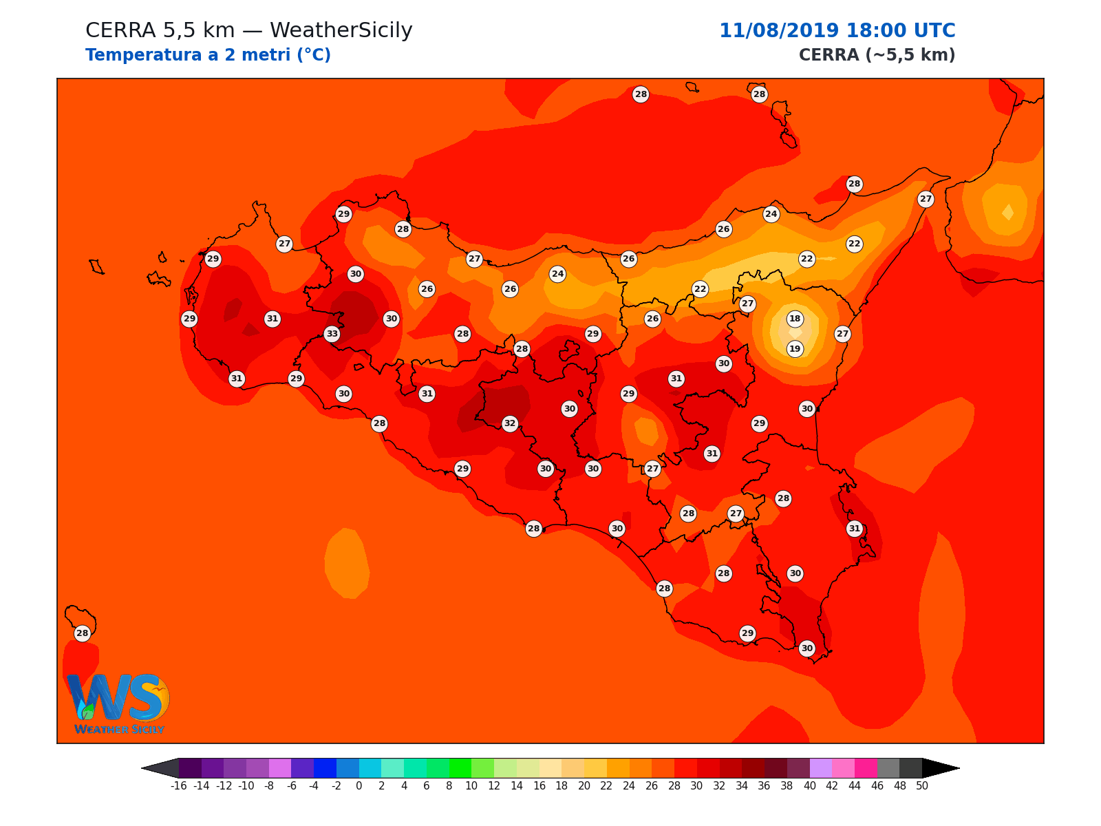 Temperatura a 2 metri · 2019081118
