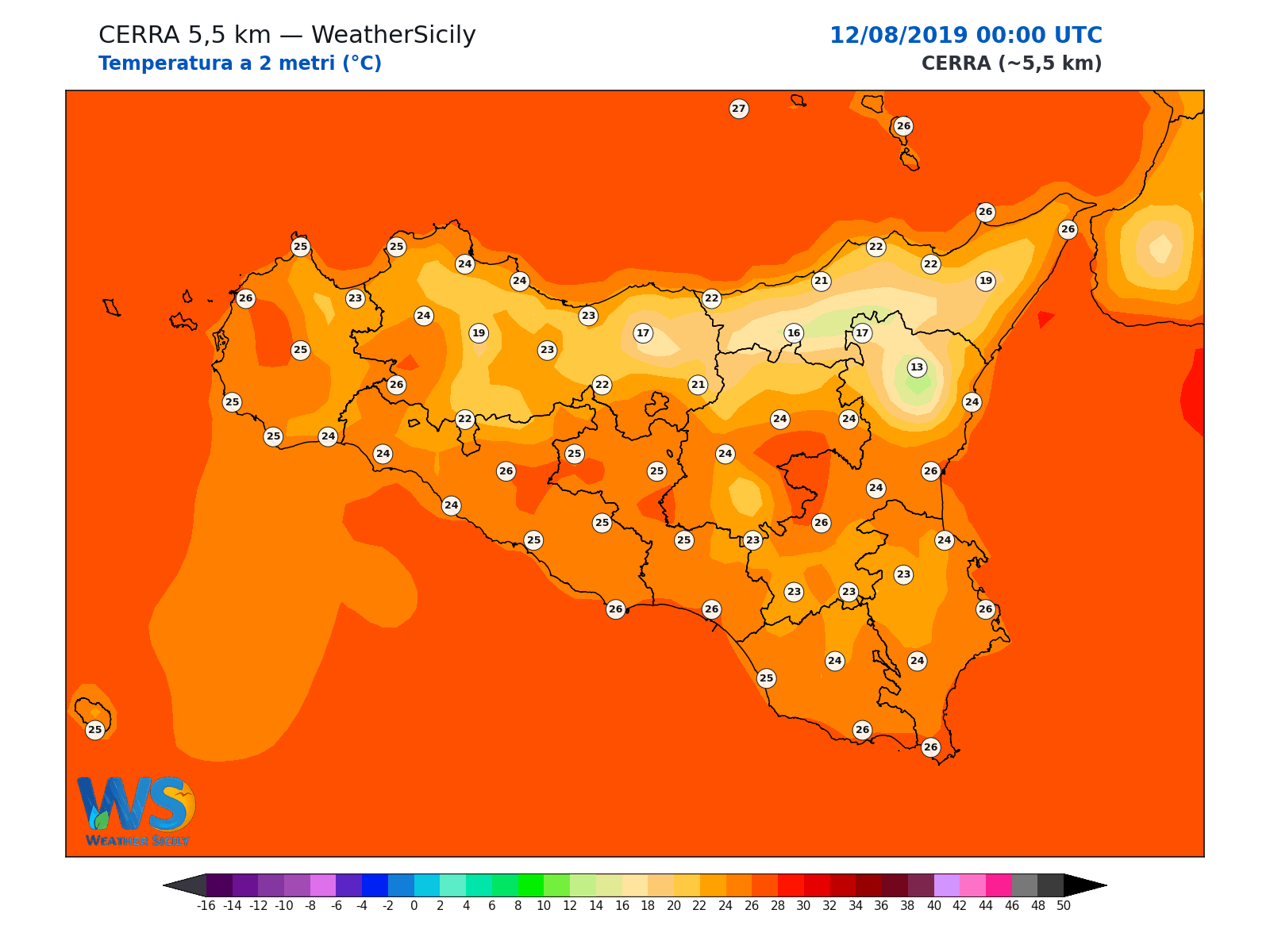 Temperatura a 2 metri · 2019081200