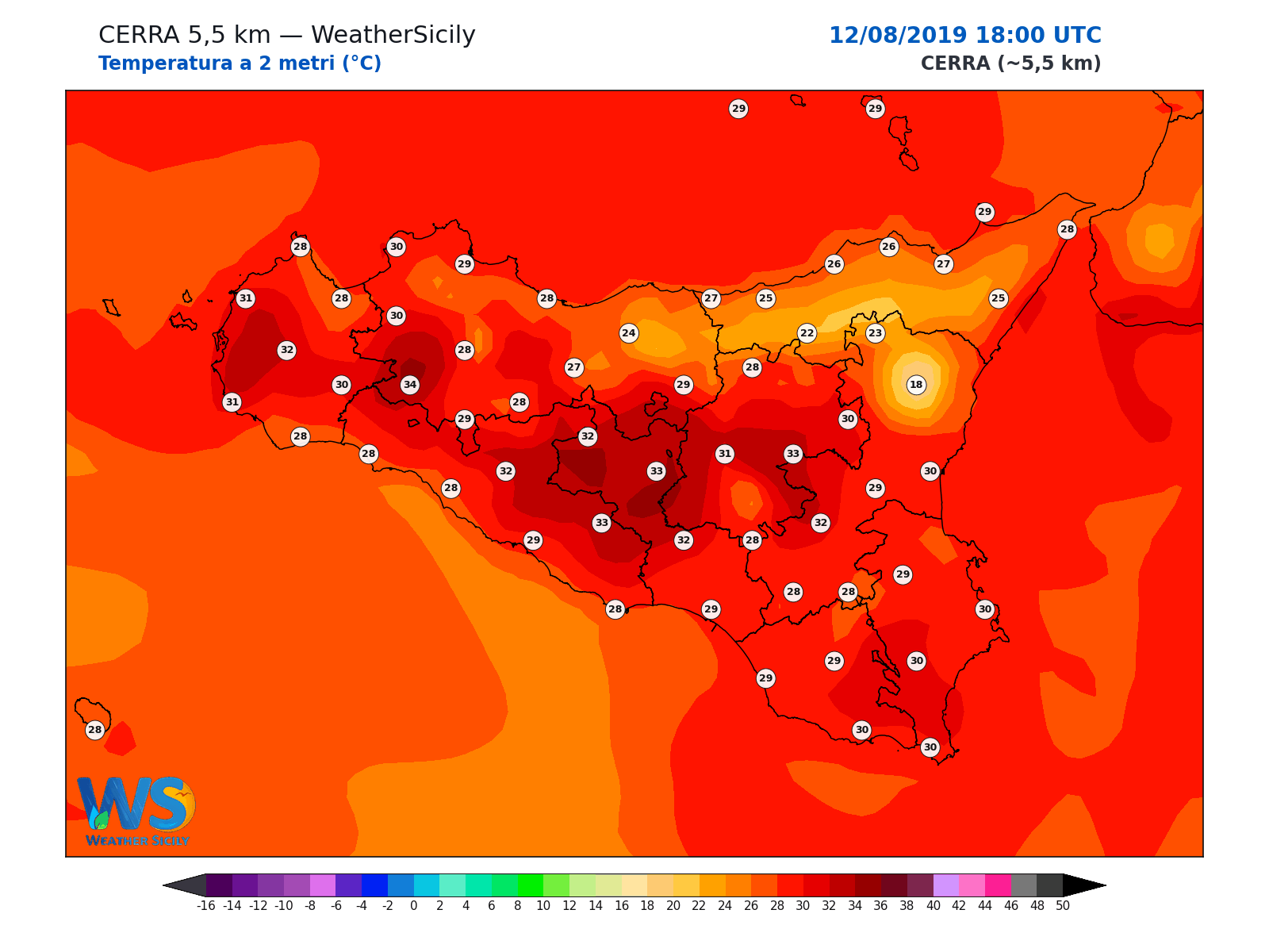 Temperatura a 2 metri · 2019081218