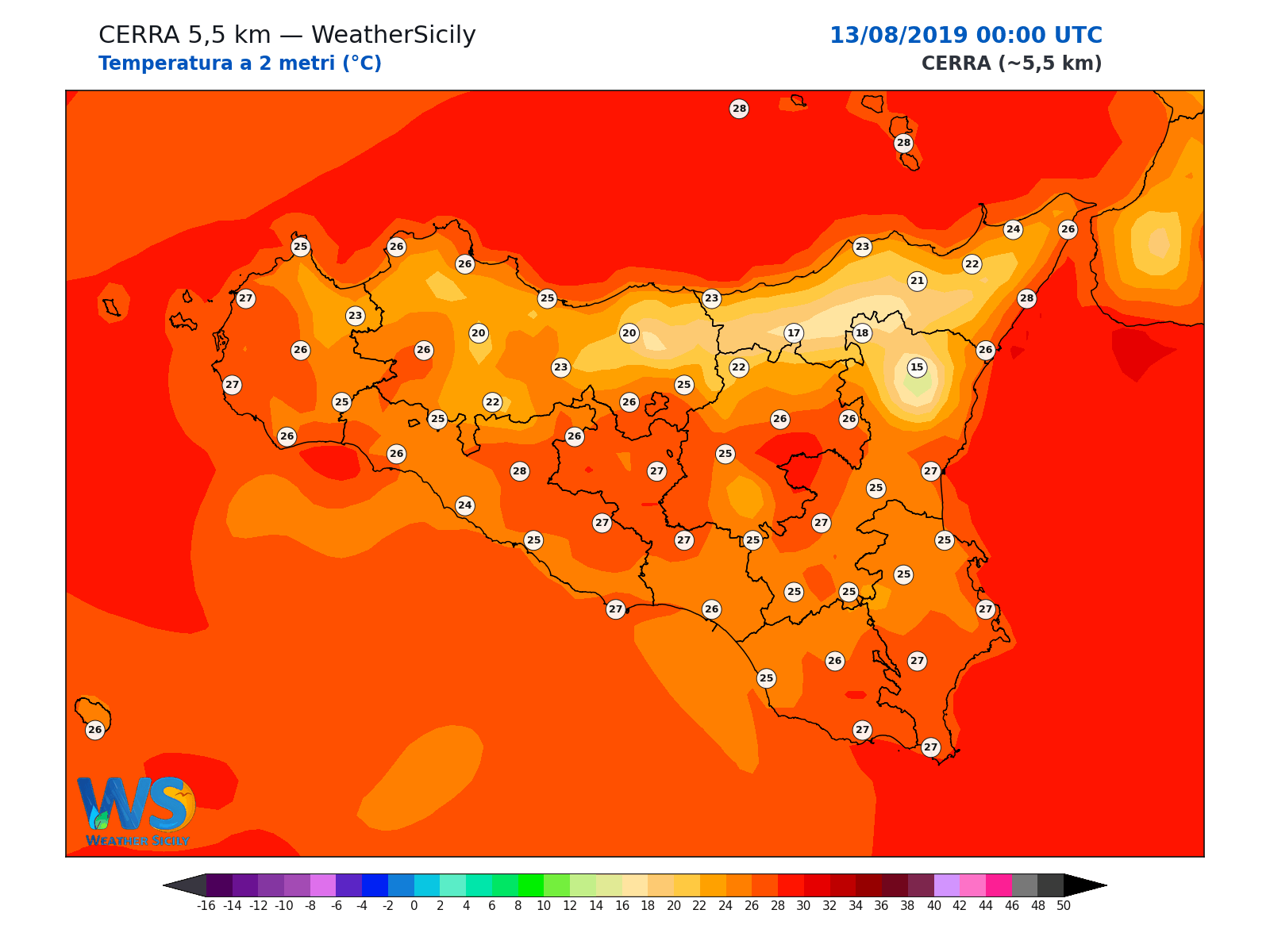 Temperatura a 2 metri · 2019081300