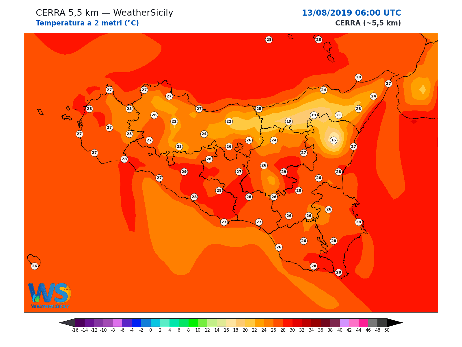 Temperatura a 2 metri · 2019081306