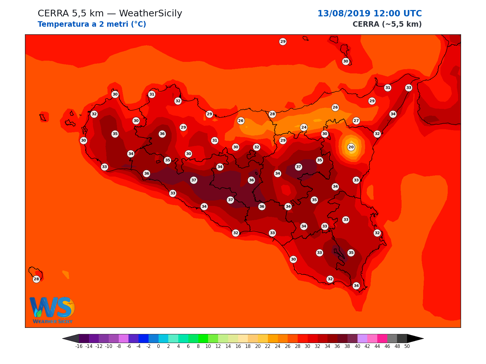 Temperatura a 2 metri · 2019081312