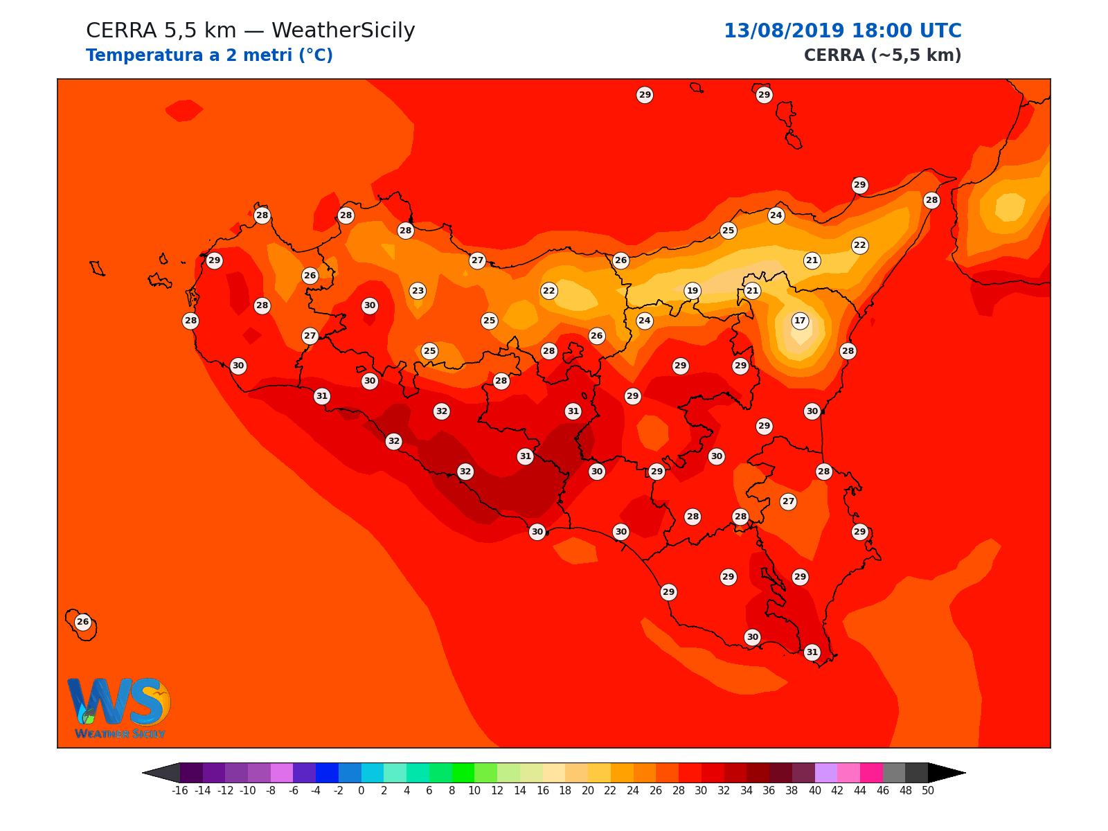 Temperatura a 2 metri · 2019081318