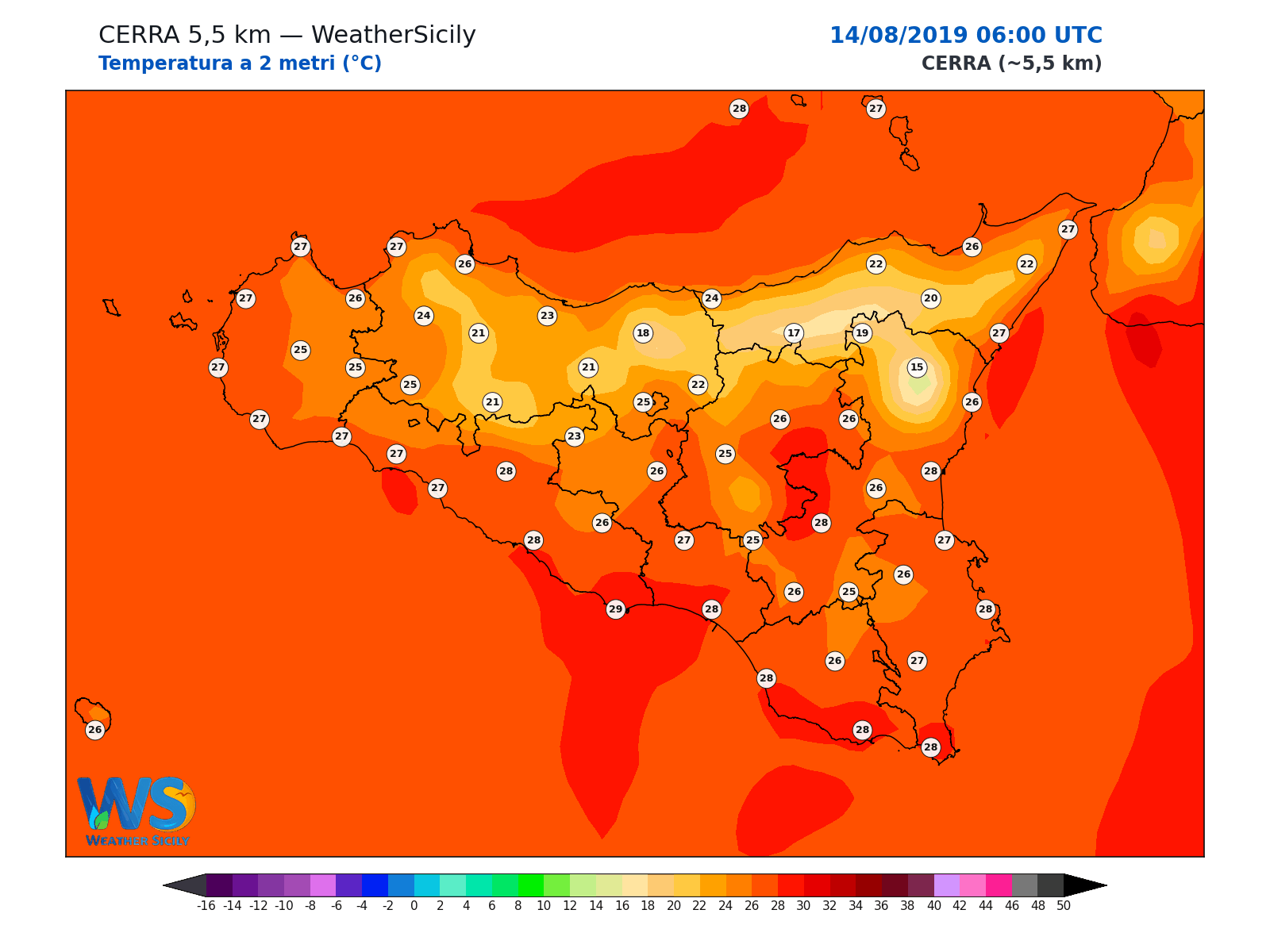 Temperatura a 2 metri · 2019081406