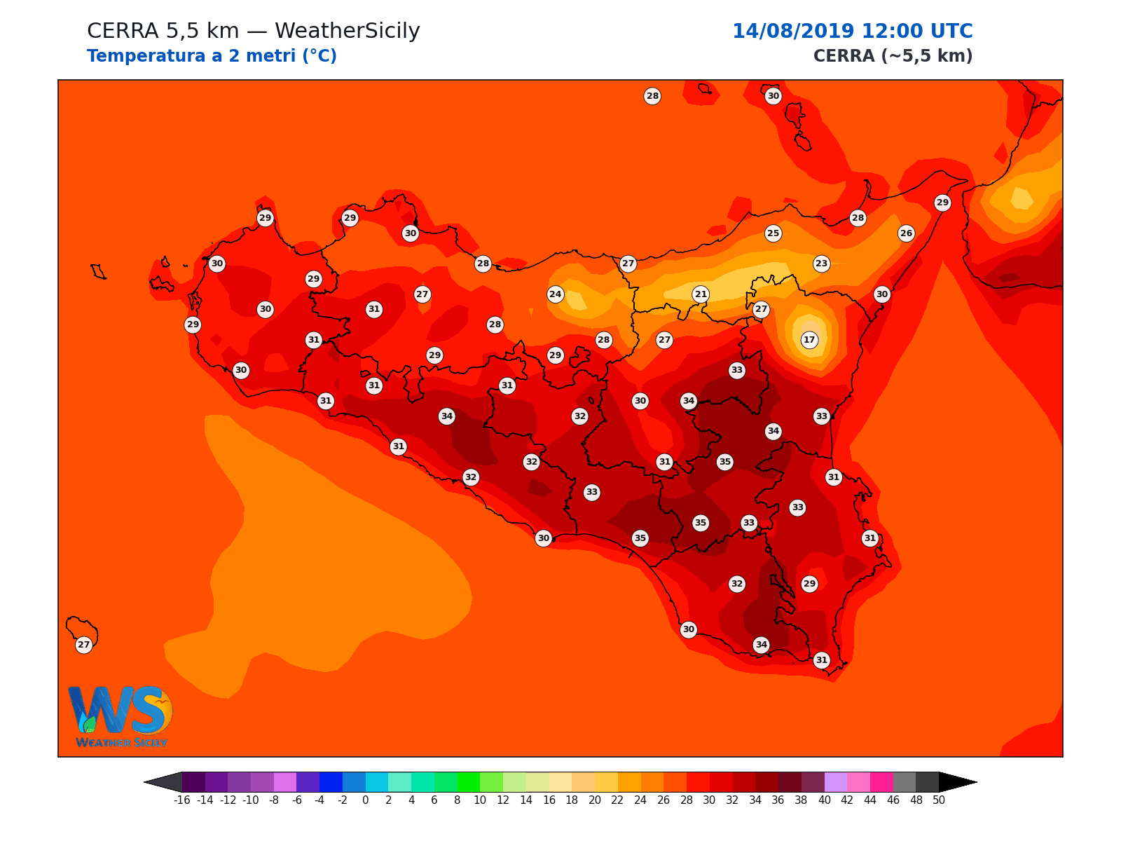 Temperatura a 2 metri · 2019081412