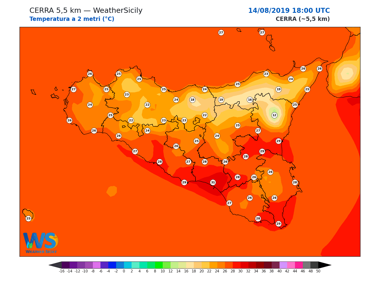 Temperatura a 2 metri · 2019081418