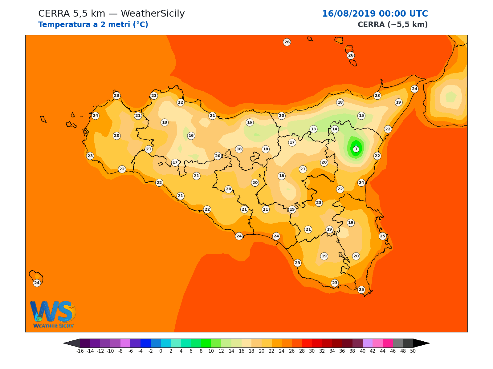 Temperatura a 2 metri · 2019081600