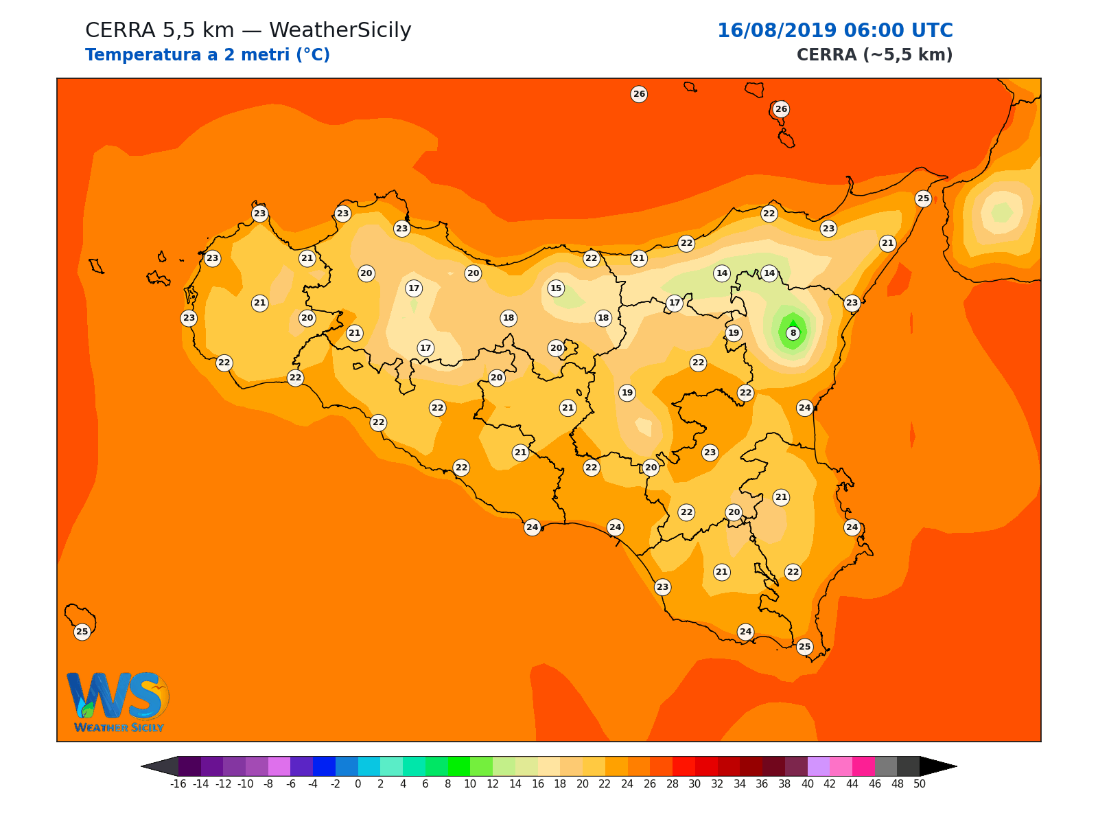 Temperatura a 2 metri · 2019081606