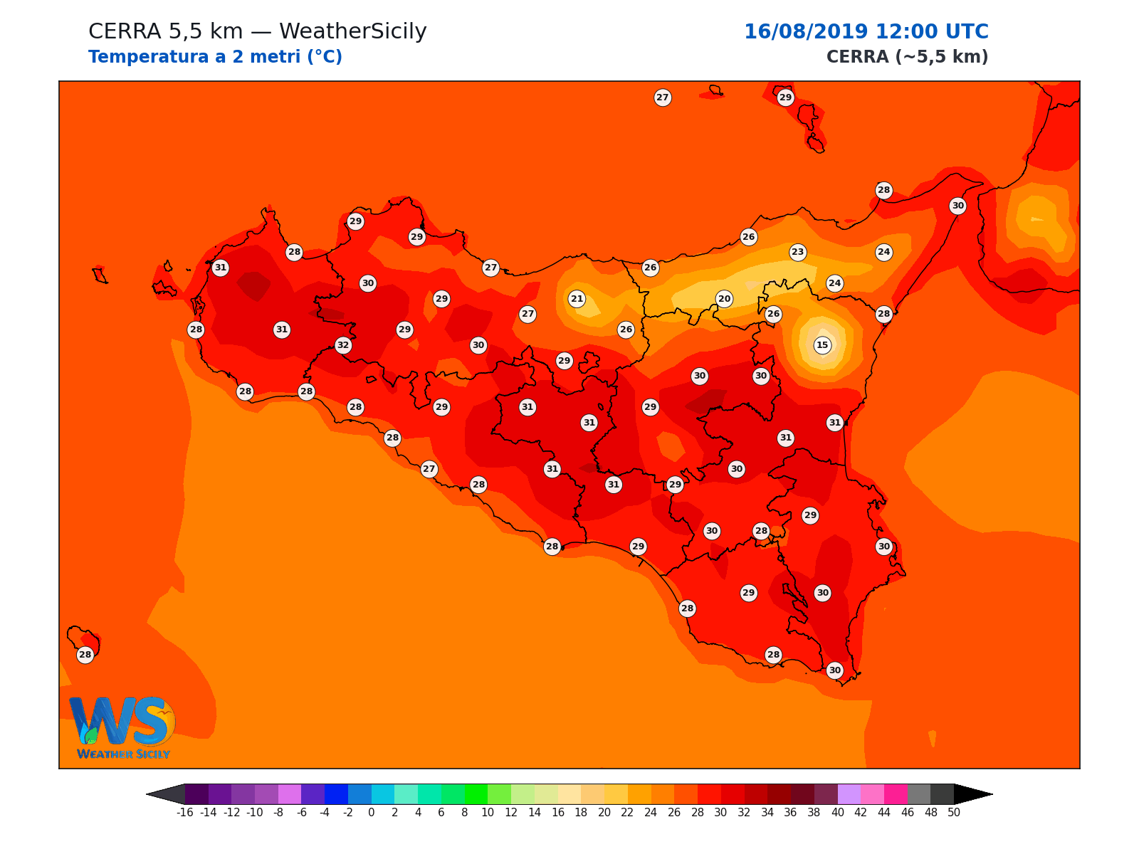 Temperatura a 2 metri · 2019081612