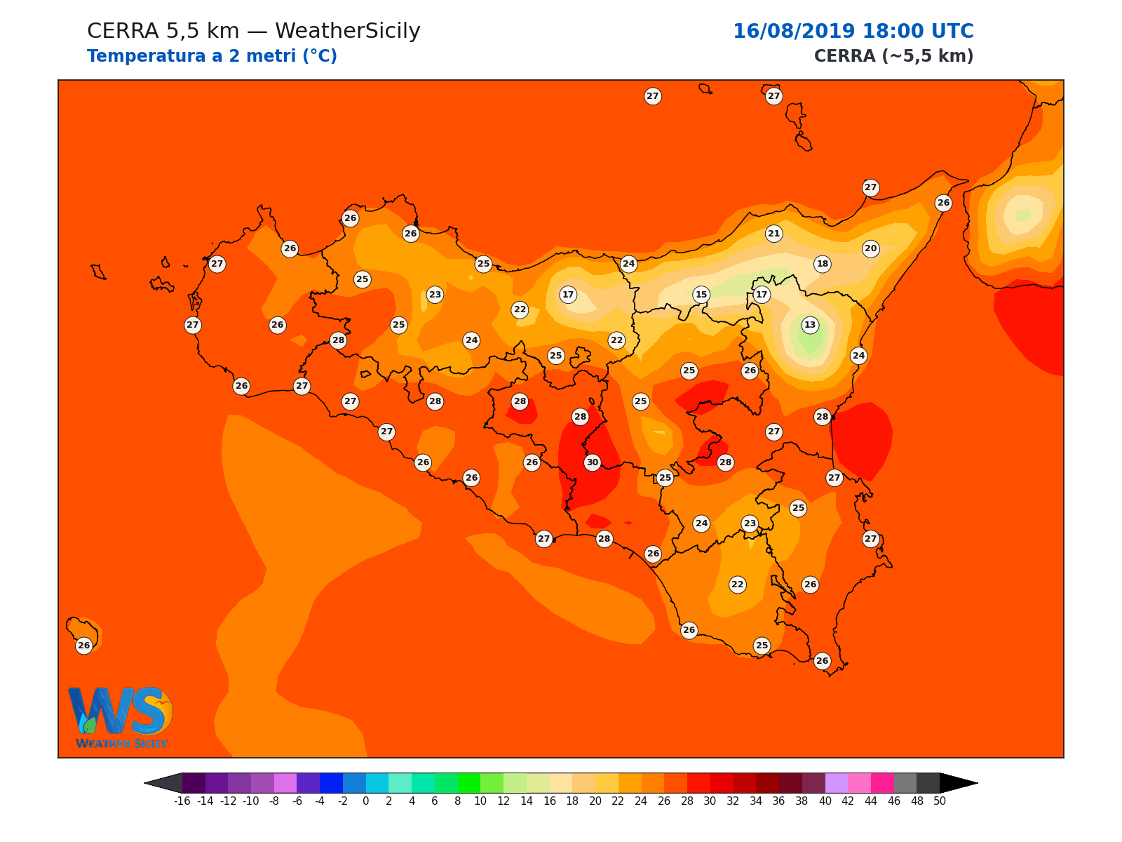 Temperatura a 2 metri · 2019081618