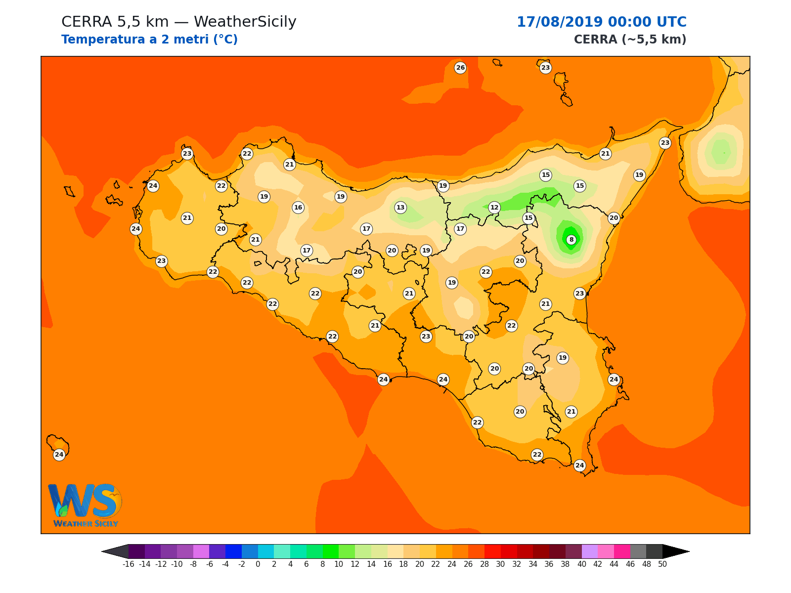 Temperatura a 2 metri · 2019081700