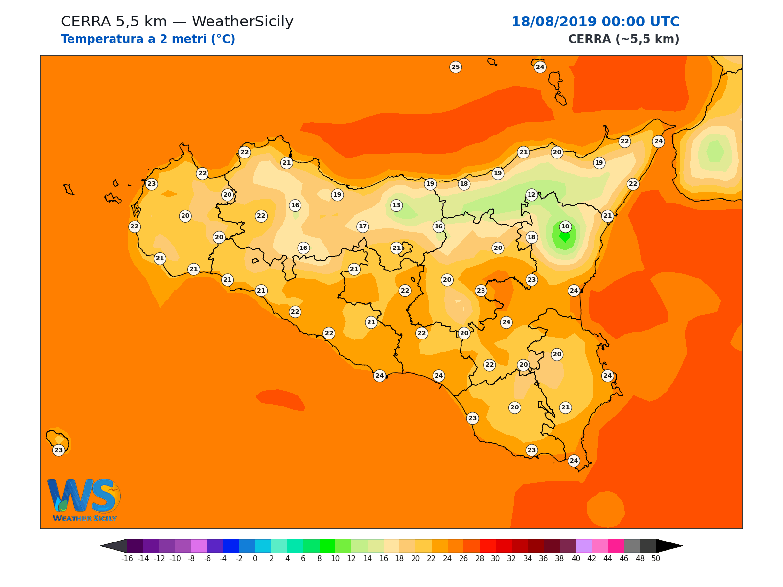 Temperatura a 2 metri · 2019081800