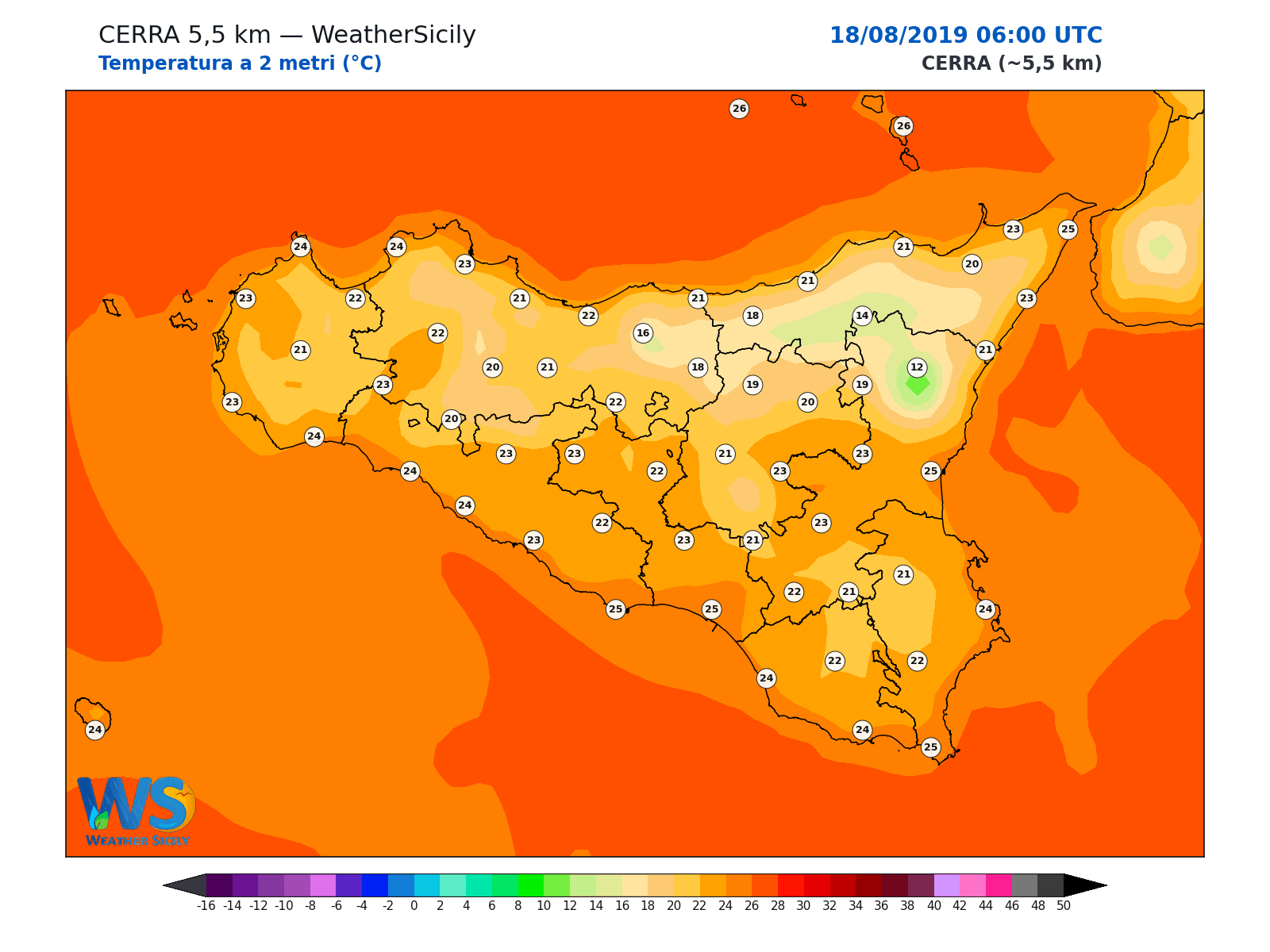 Temperatura a 2 metri · 2019081806