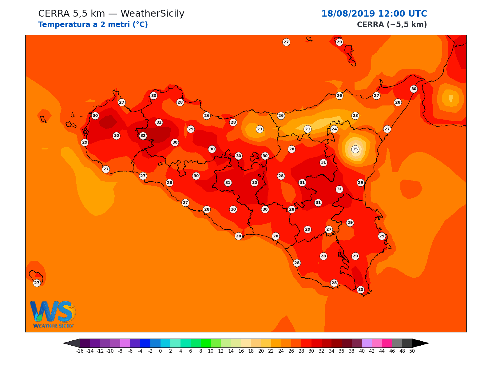 Temperatura a 2 metri · 2019081812