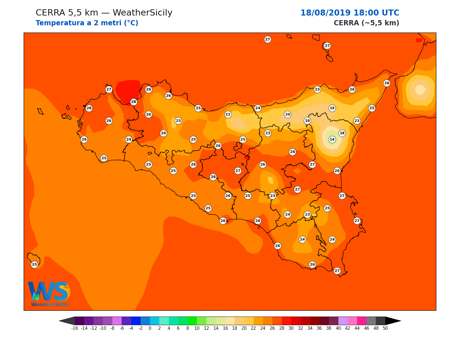 Temperatura a 2 metri · 2019081818